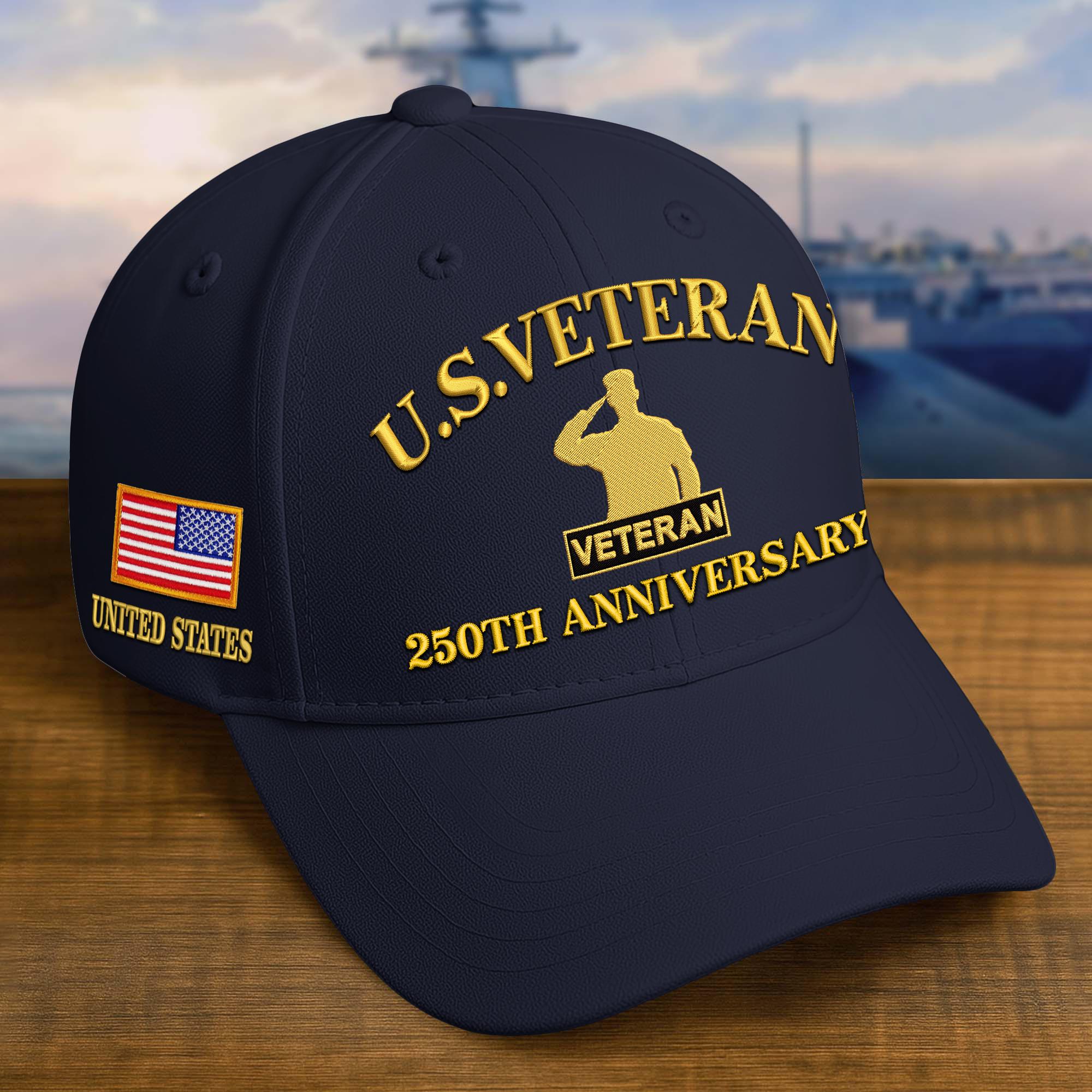 Embroidered Veteran Hat - 250th Anniversary Military Baseball Caps
