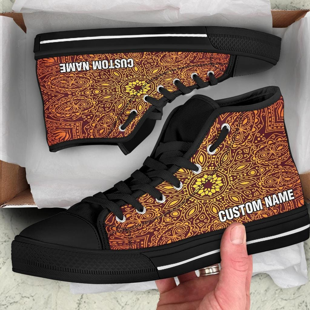 Ethnic Mandala Custom Name High Top Sneakers / Ethnic Mandala Custom Print Trainers Shoes / Ethnic Mandala High Top Shoes / Mandala Gift
