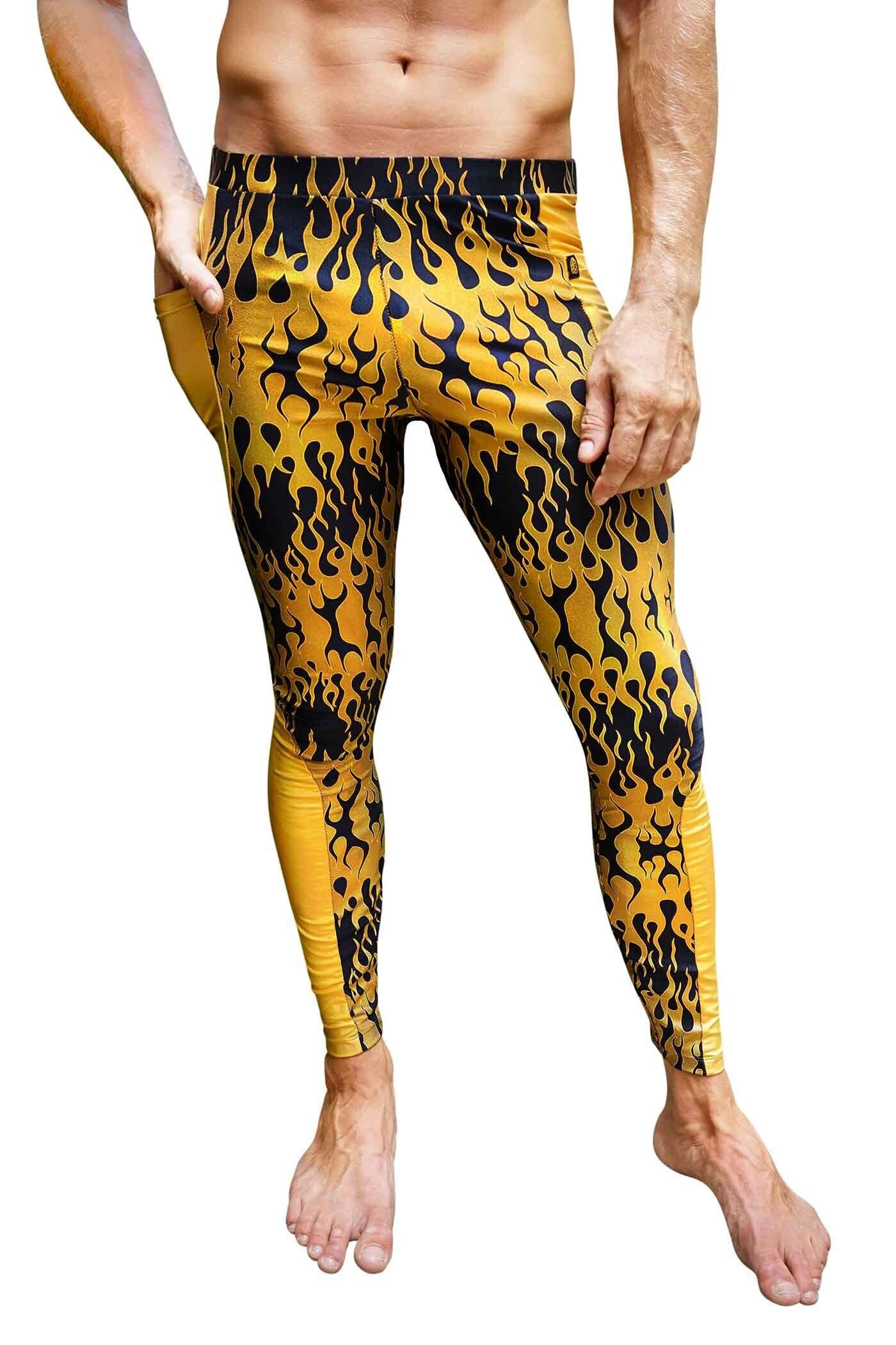 Mens Flame Leggings Meggings Mens Tights Burning Man Pants mens leggings festival outfit