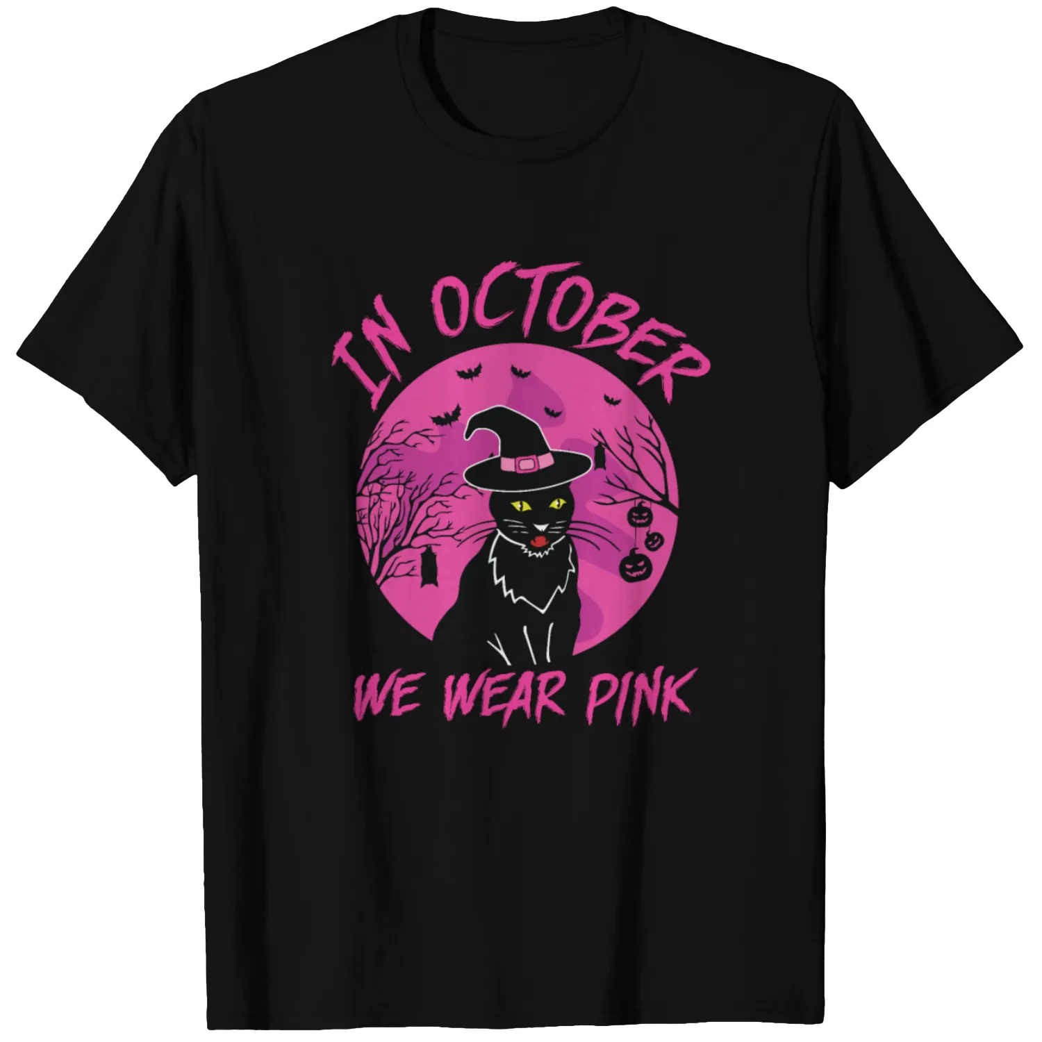 In October We Wear Pink Cat Breast Cancer Awarenes T-shirt