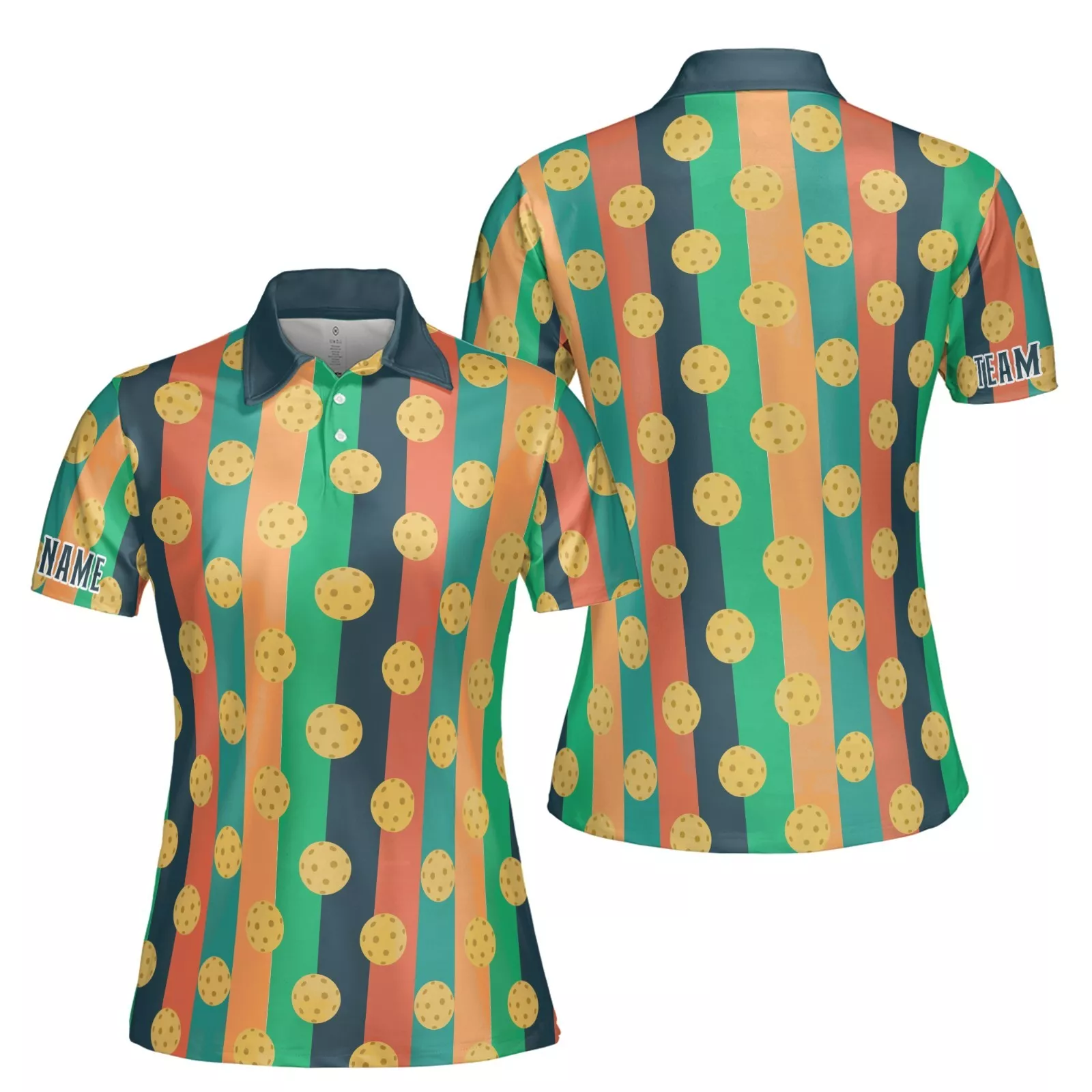 Women's Polo Shirt with Custom Name and Retro Pickleball Pattern