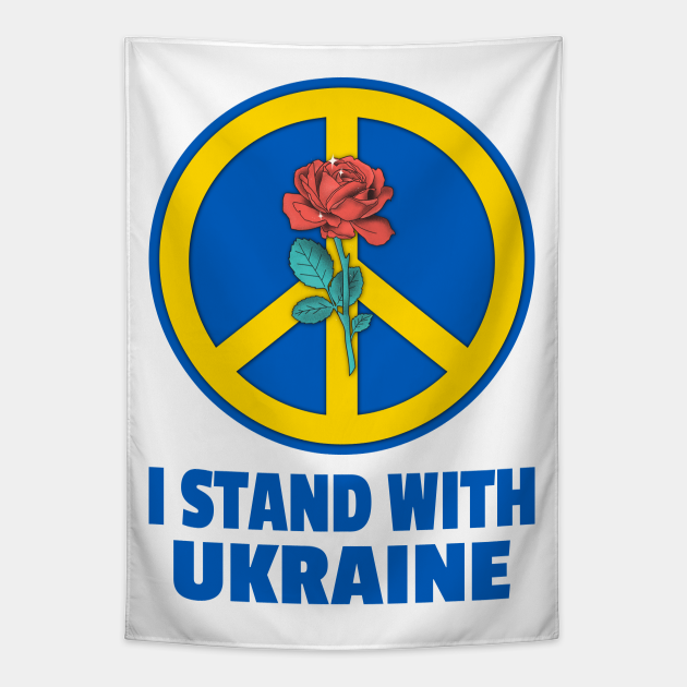 I Stand With Ukraine, Peace Symbol, Ukraine Flag Colors, Light Colors - I Stand With Ukraine - Tapestry