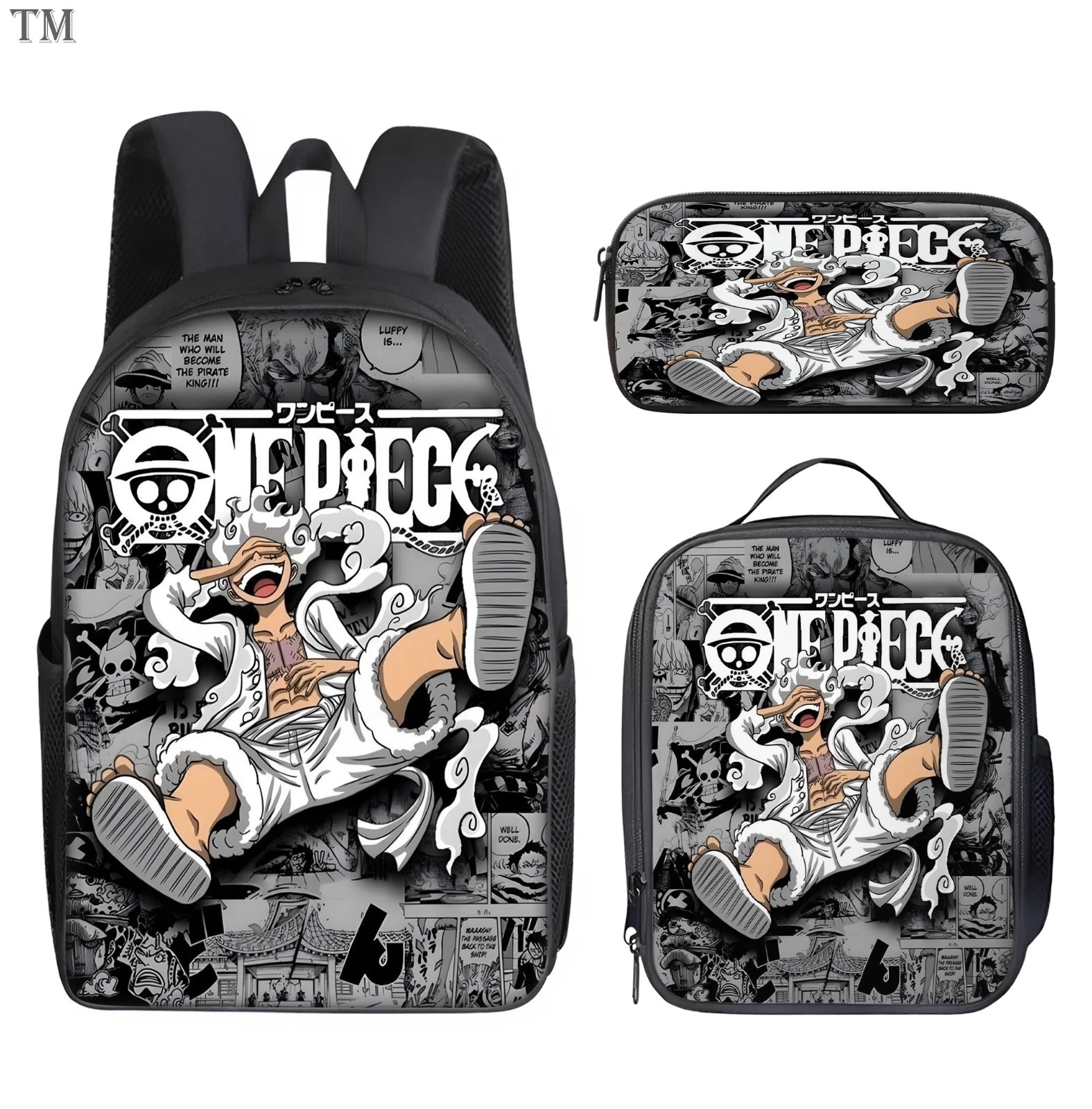 Pirate Anime Kids Backpack Lunch Bag Pencil Case 3PCS School Set