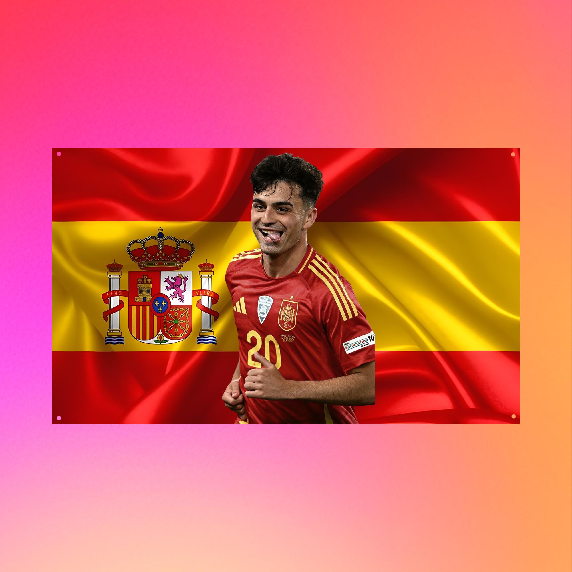 Pedri Gonzlez Spain Flag | Spanish Soccer Star Tapestry | Spain Football Fan Wall Decor | World Cup 2026 flag