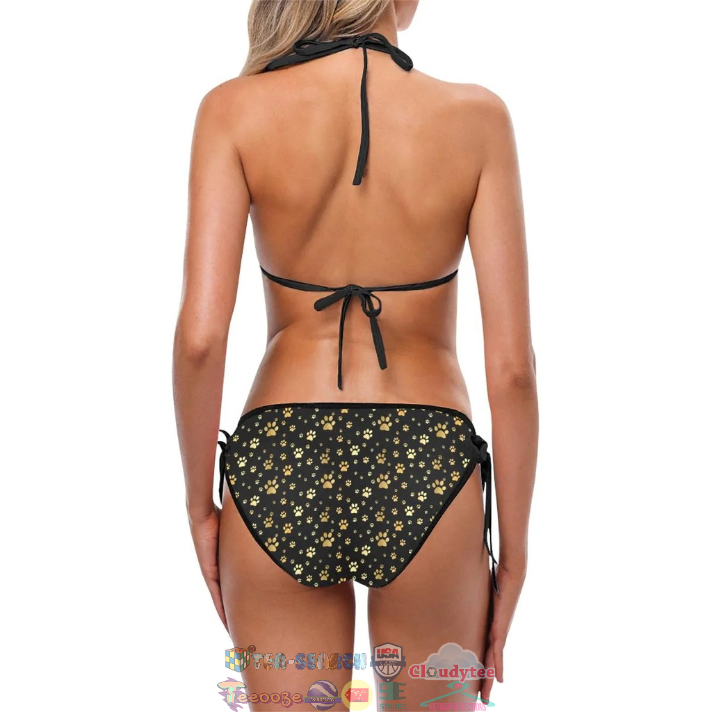 Women's Paw Gold Print Two-Piece Sling Bikini Swimsuit Set
