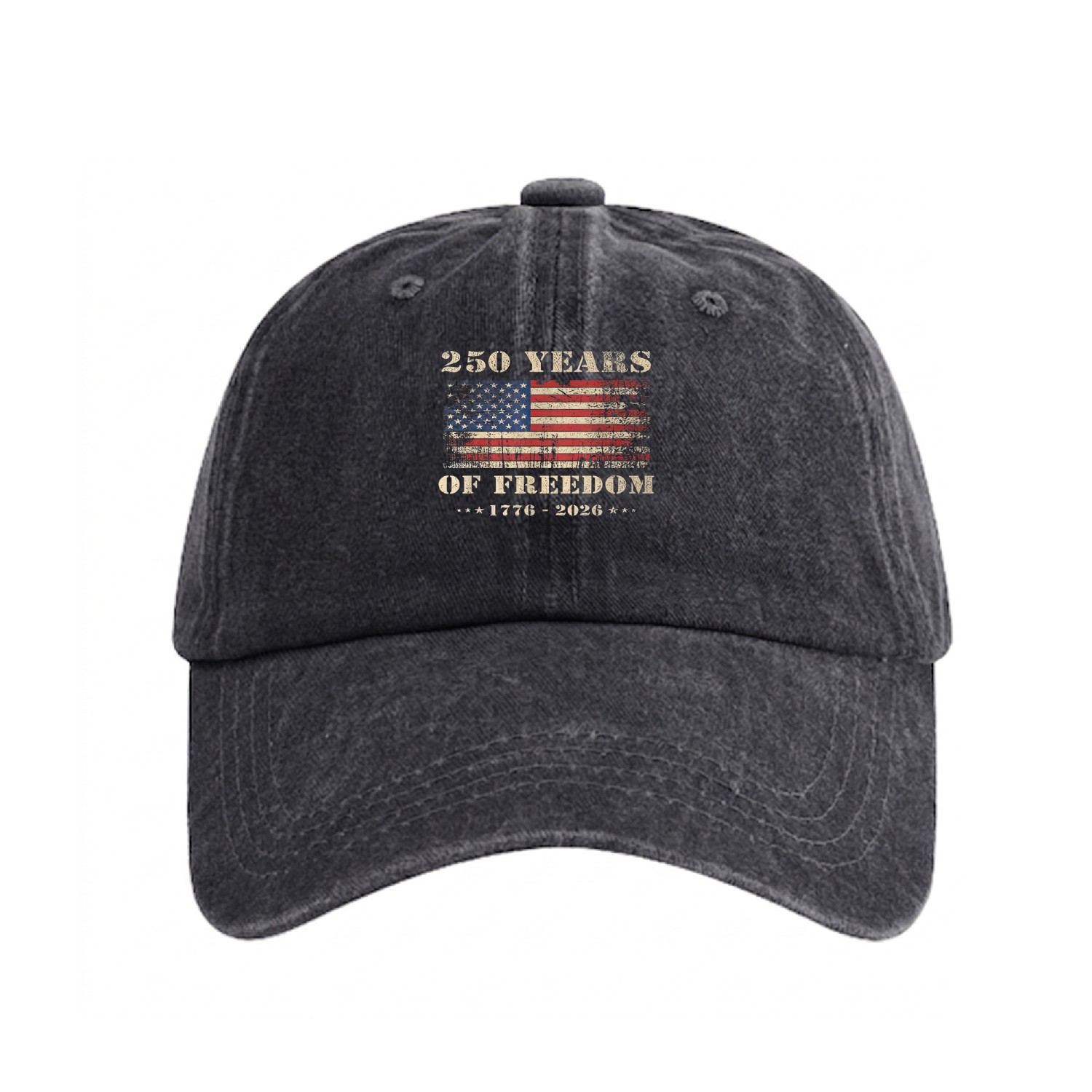250 Years of Freedom USA Flag Cap 1776-2026 Washed Denim Baseball Hat