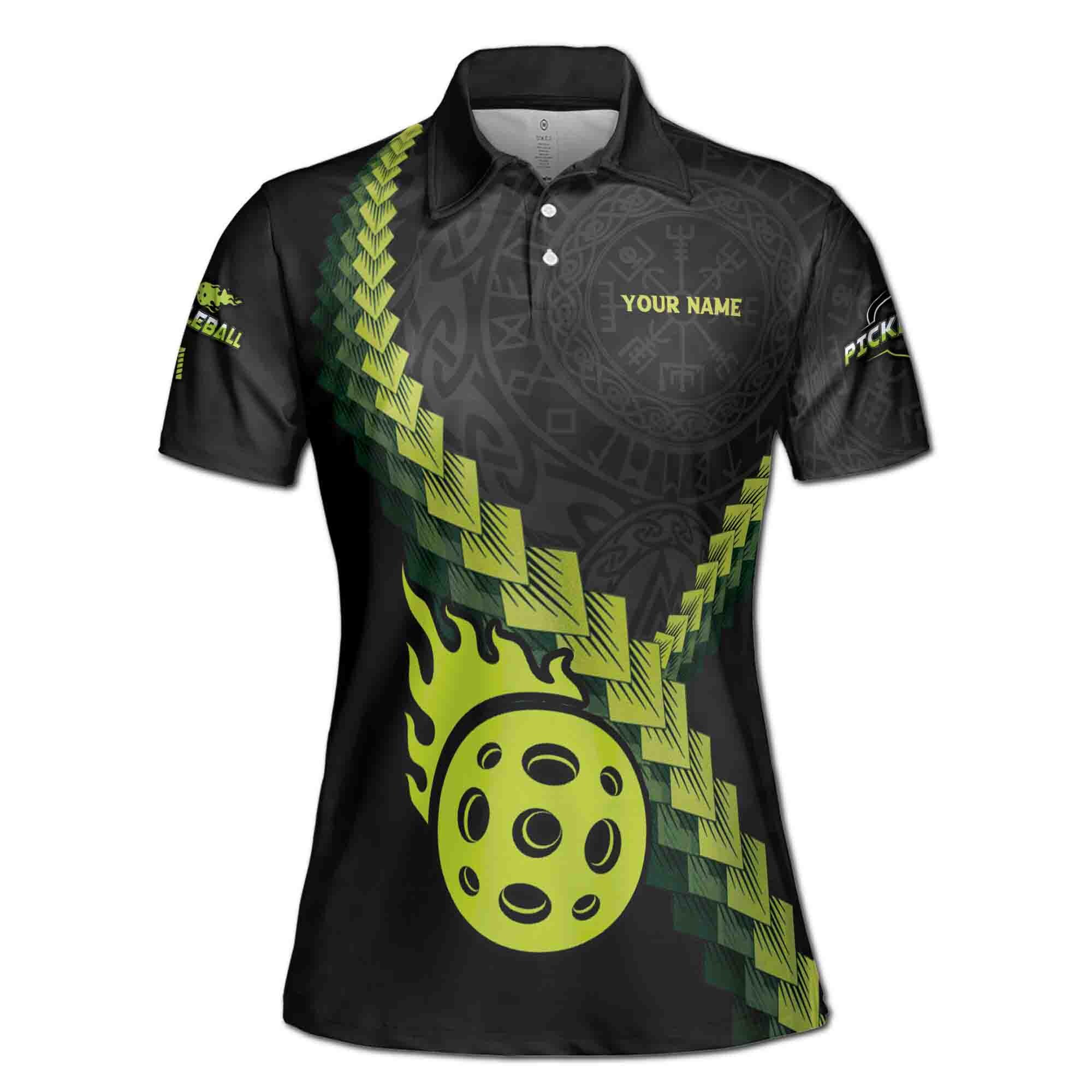 Personalized Name Team Viking Pattern Pickleball Lover Women's Polo Shirt