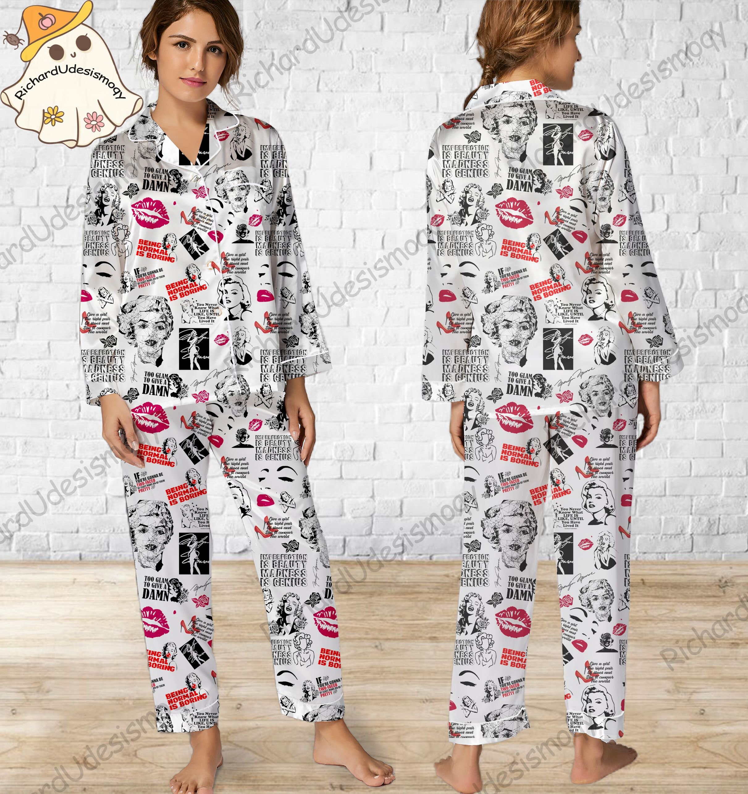 Marilyn Monroe Pajamas Set, Marilyn Monroe Pyjamas Set, Holiday Pajamas, Pajamas Pants, Women Pajamas, Sleepwear Pajama, Custom Sleepwear