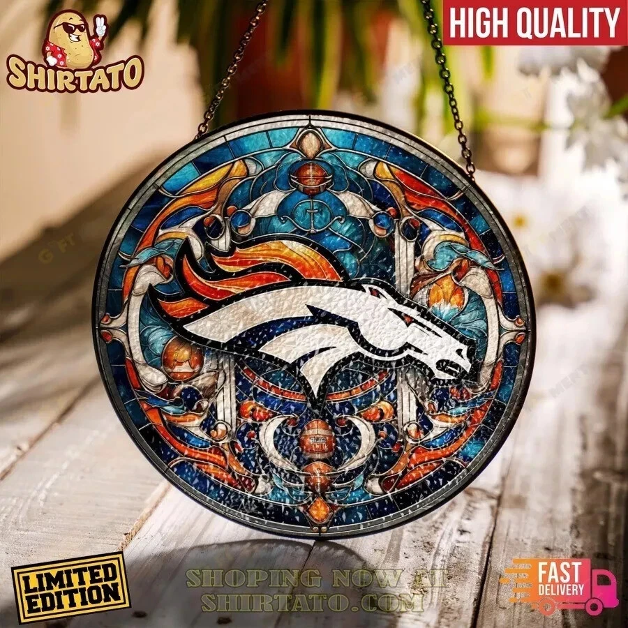 Denver Football Team Broncoss Suncatcher Stained Glass Window Hanging Gifts