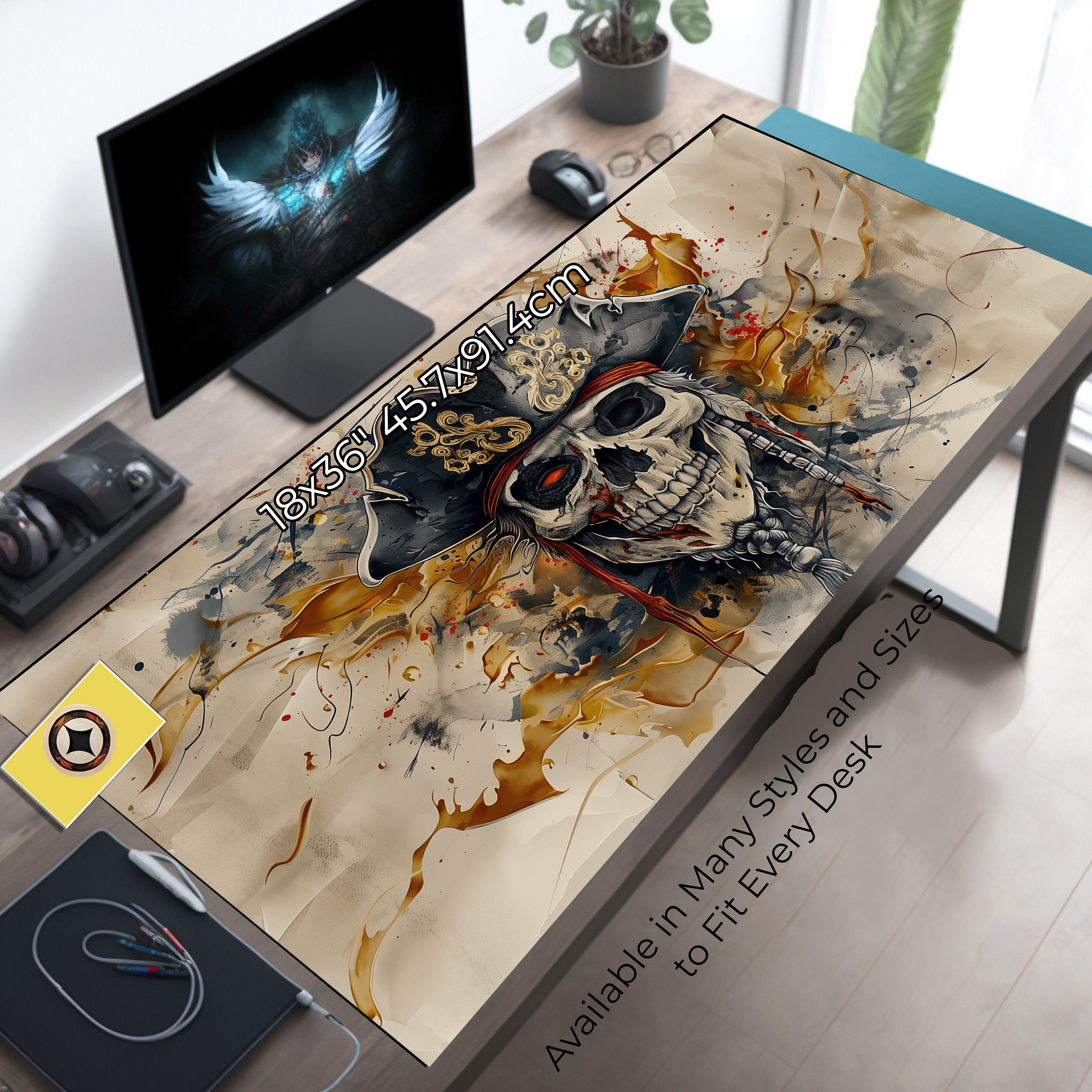 Skull and Tricorn Desk Mat for Gamers and Pirate Enthusiasts
