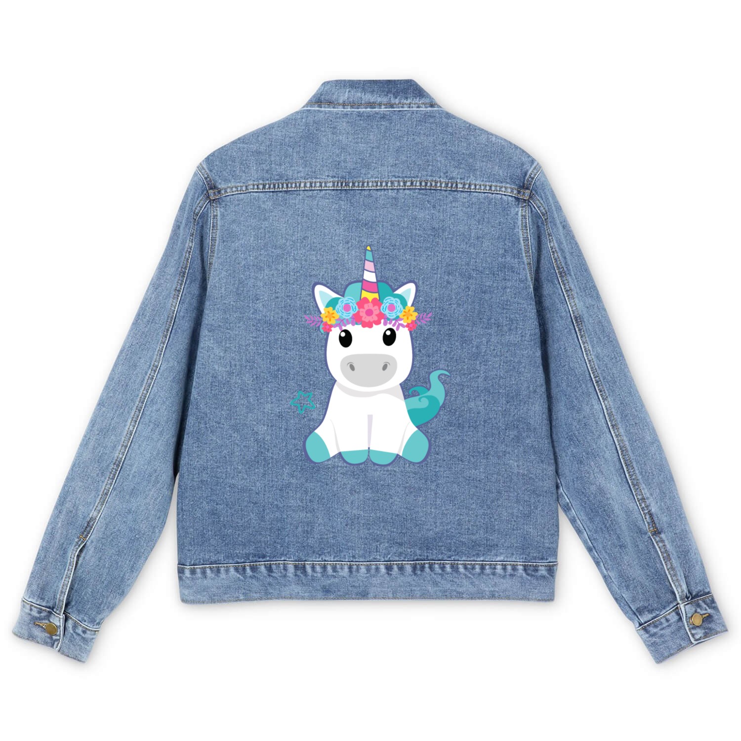 Unicorn With Colorful Flowers Men's Denim Jackets