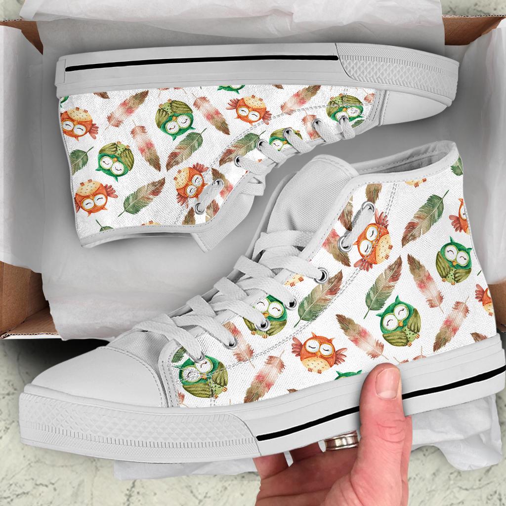 Owl Bird High Top Sneakers / Owl Custom Print Trainers Shoes / Owl High Top Shoes / Owl Lover Gift
