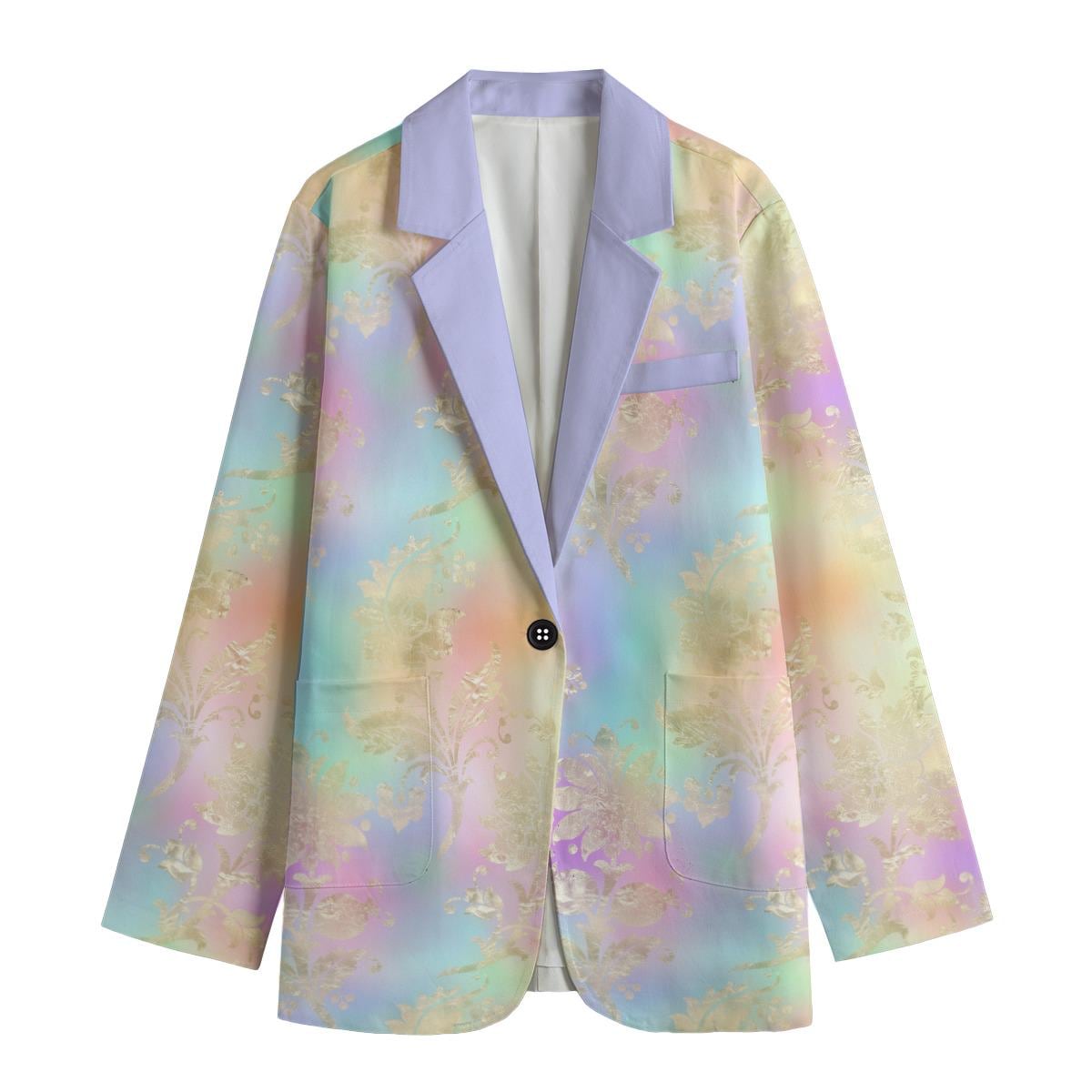 Rainbow Ombre and Gold All-Over Print Women's Cotton Blazer Rainbow Suit Jacket