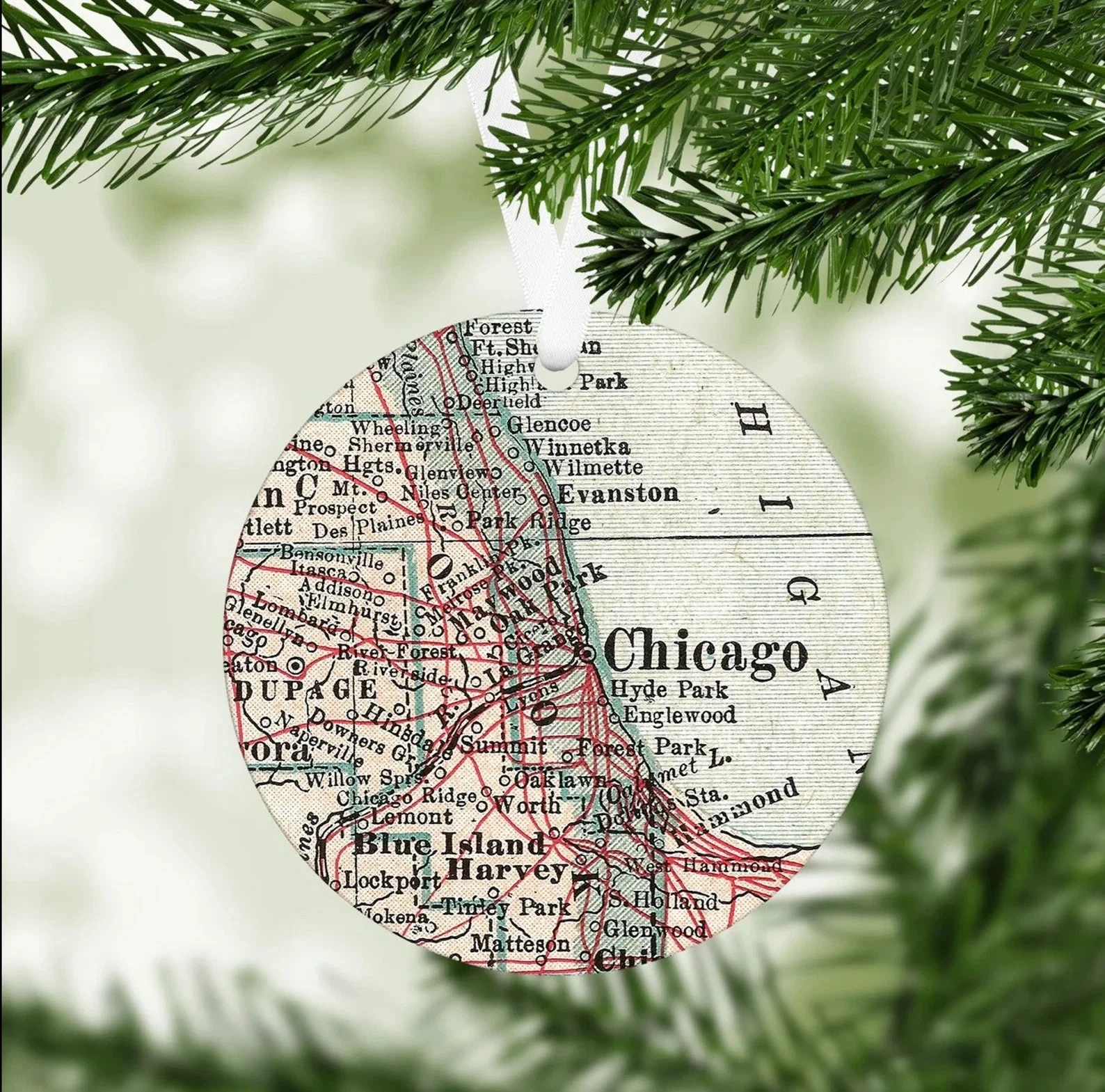 Chicago Map Ornament - Chicago Ornament - Chicago Gift - Chicago Christmas Ornam