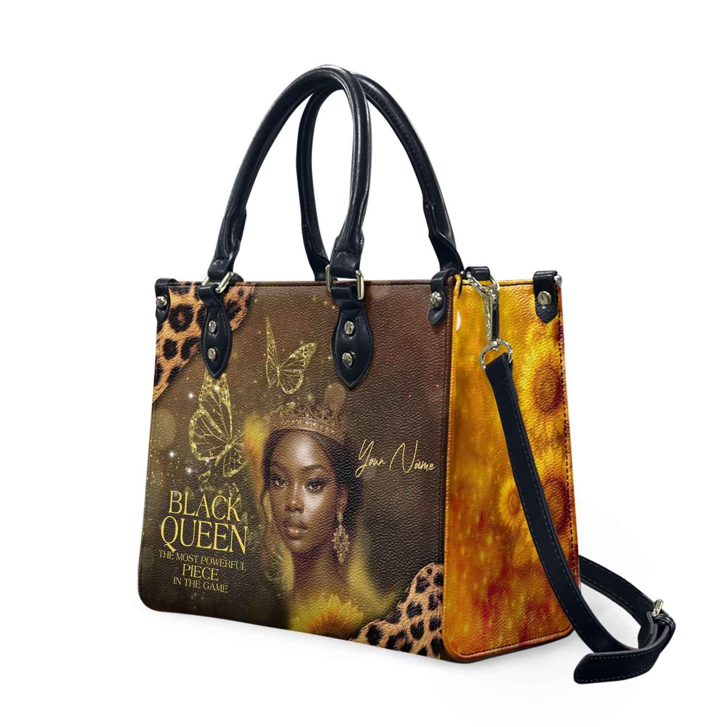 Personalized Name Black Women Pu Leather Handbag, Personalized Beauty Afro Woman Bags, Mother's Day Gift For Black Mom