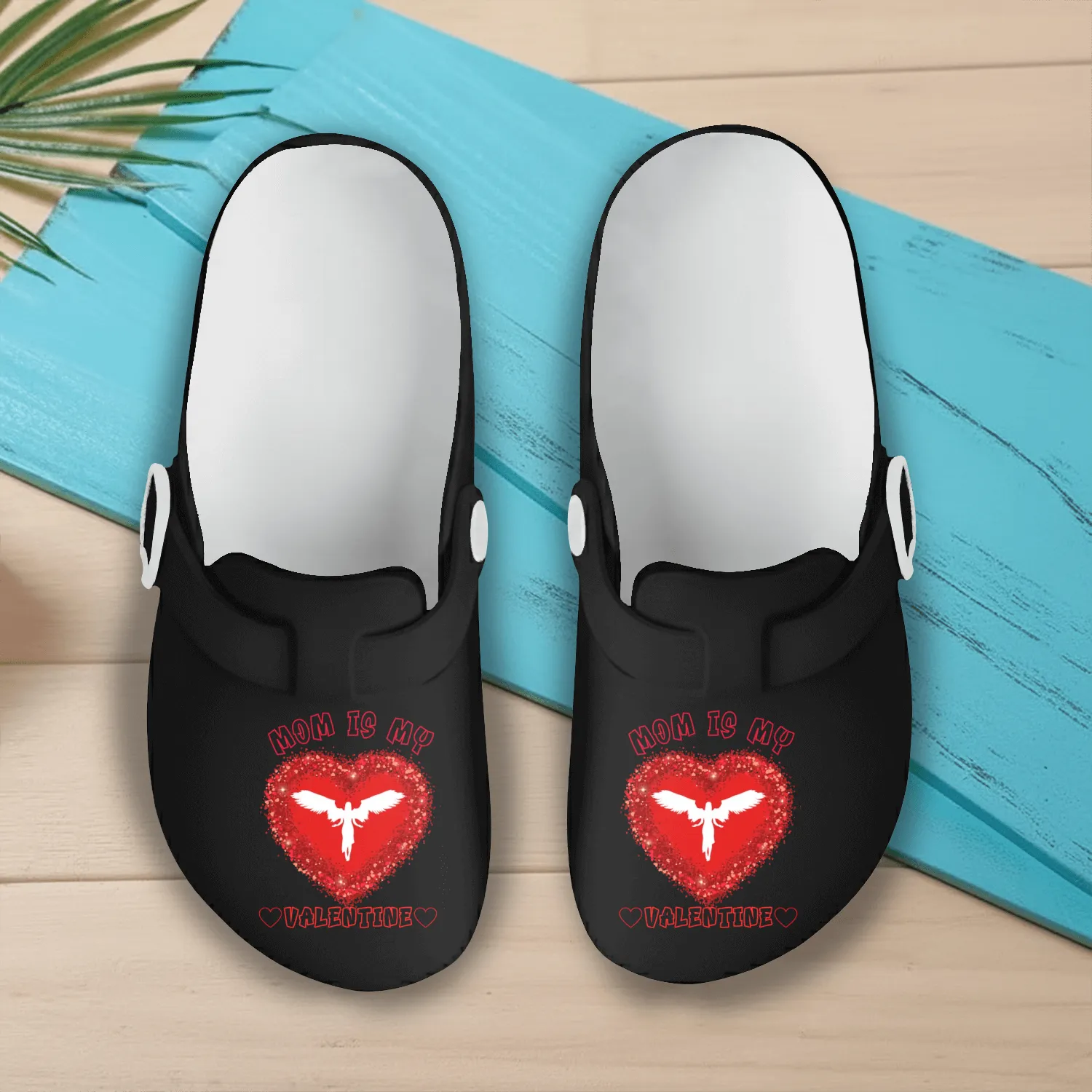 mom is my valentine Slip On Clogs