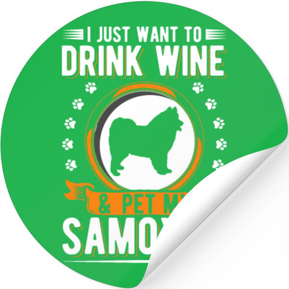 Samoyed And Wine Sled Dog Stickers