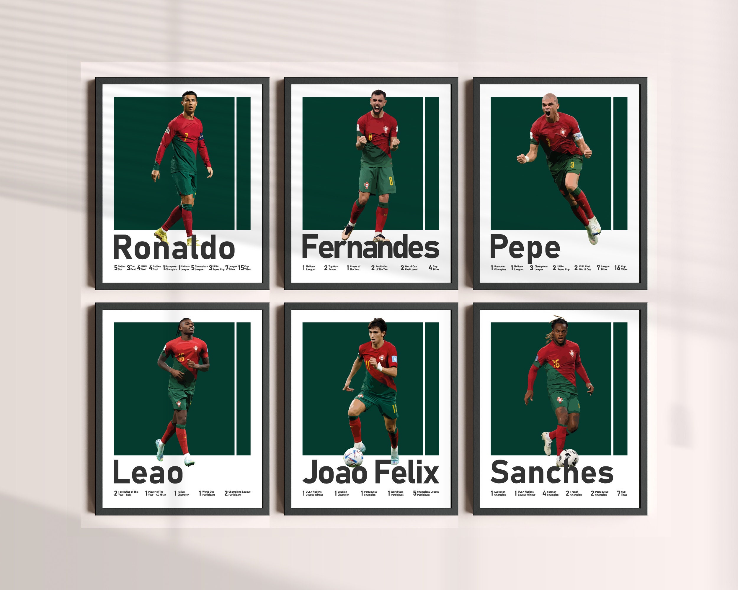 Portuguese National Footballers Posters Bundle, Ronaldo Pepe Felix, Bruno Fernandes, Leao, Renato Sanches