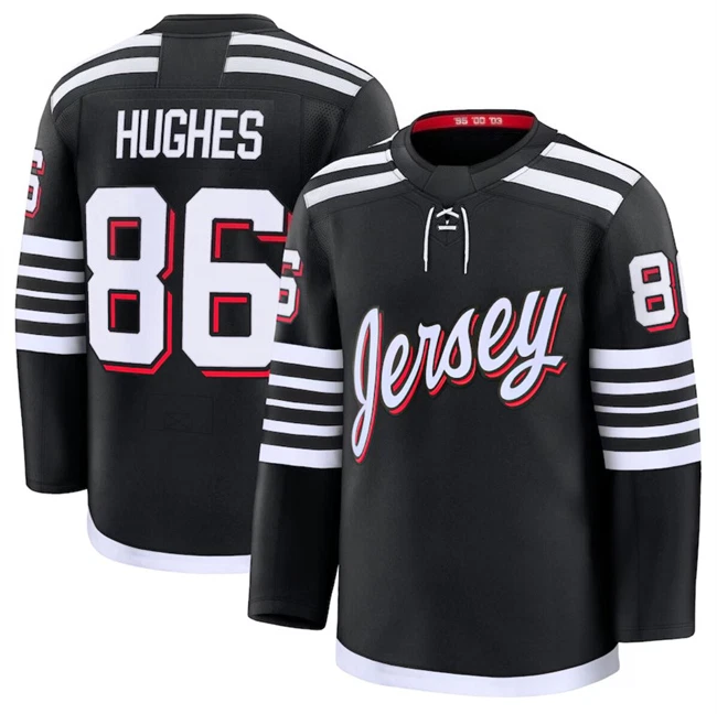 Custom Men's #86 Hughes Black Alternat / Green Red Jersey
