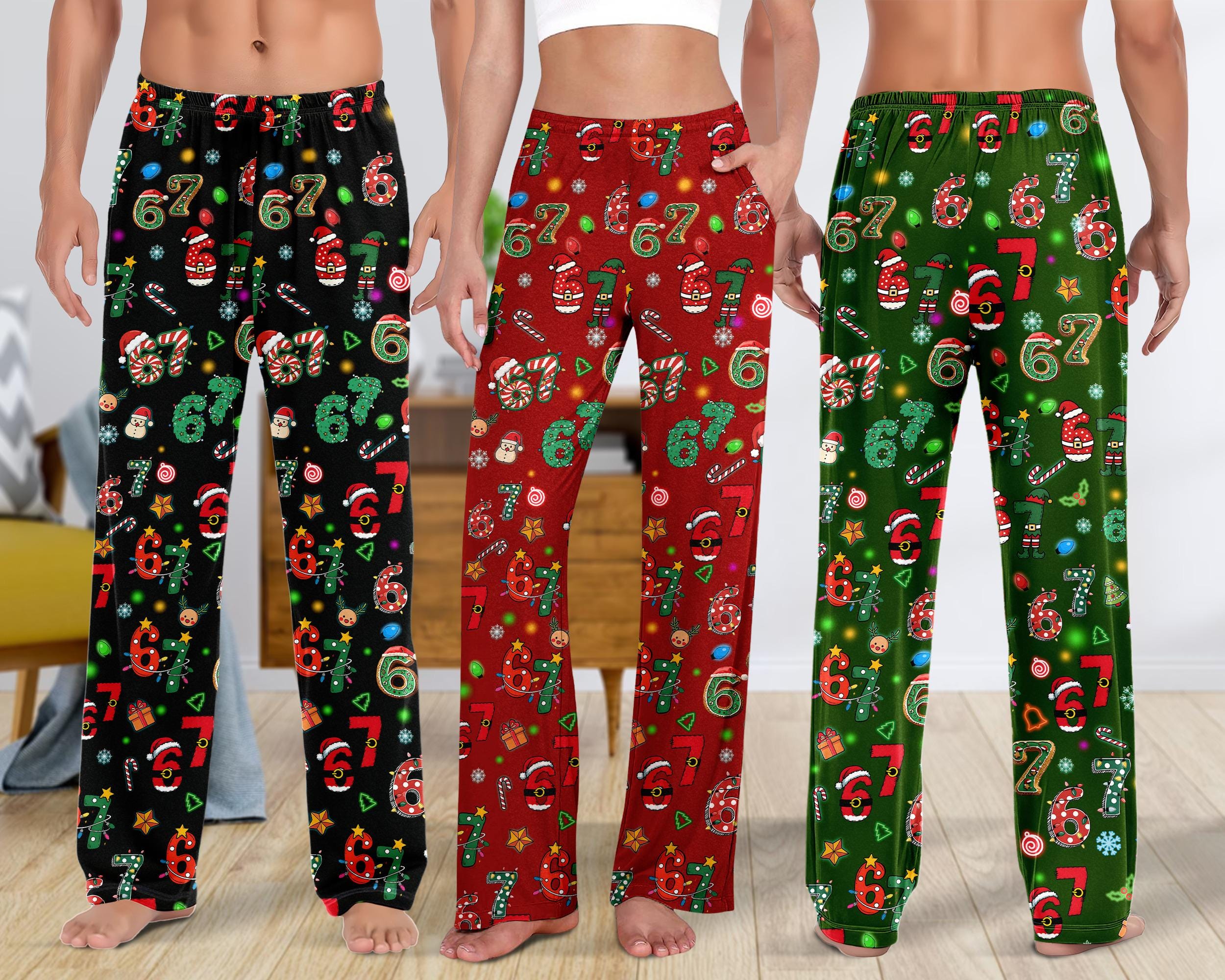 67 Meme Pajamas Pants, Six Seven Christmas Pajama Pants, Christmas Pants, Funny Holiday Loungewear Cozy Unisex Xmas Loungewear
