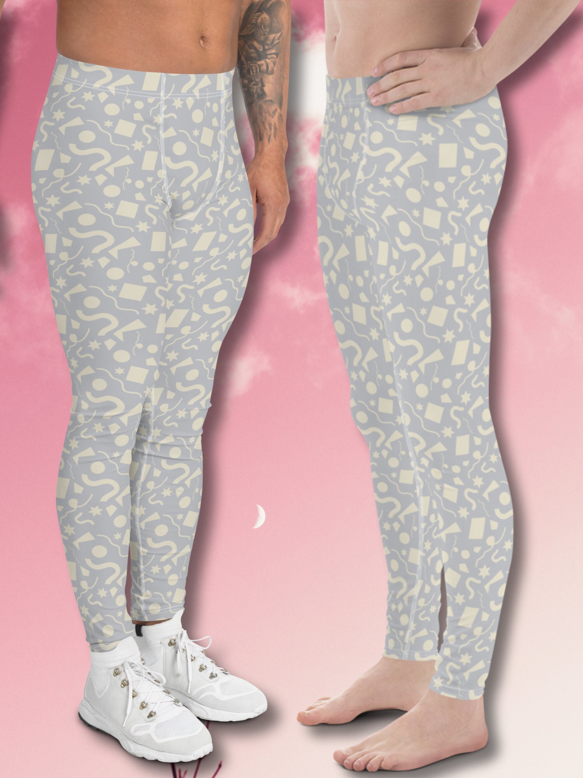 Men's Leggings | Silver Grey Patterned Memphis Style Festival Meggings