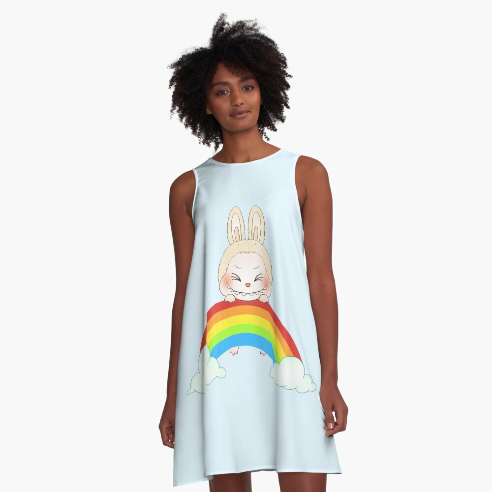 rainbow Labubu A-Line Dress, Labubu sleeveless tank dresses, Gift for Her