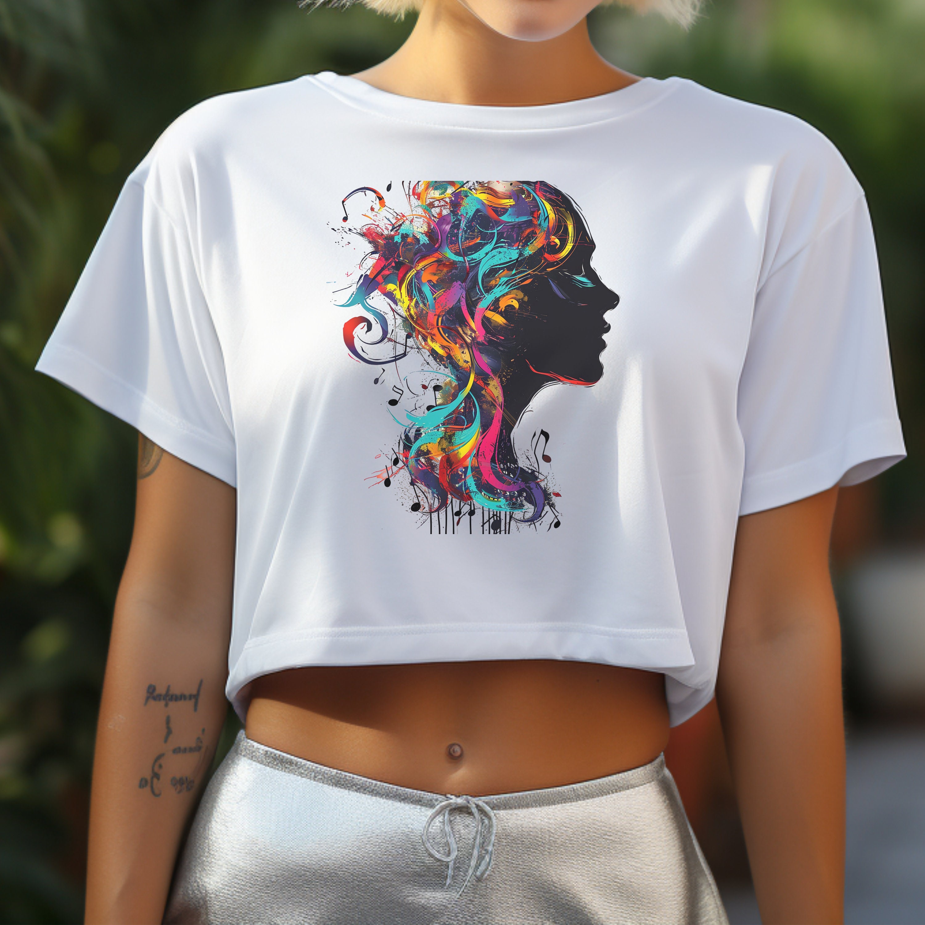 Music graphic art crop, gift for her, crop top for music lovers, music enthusiast crop shirt, music woman graphic crop top