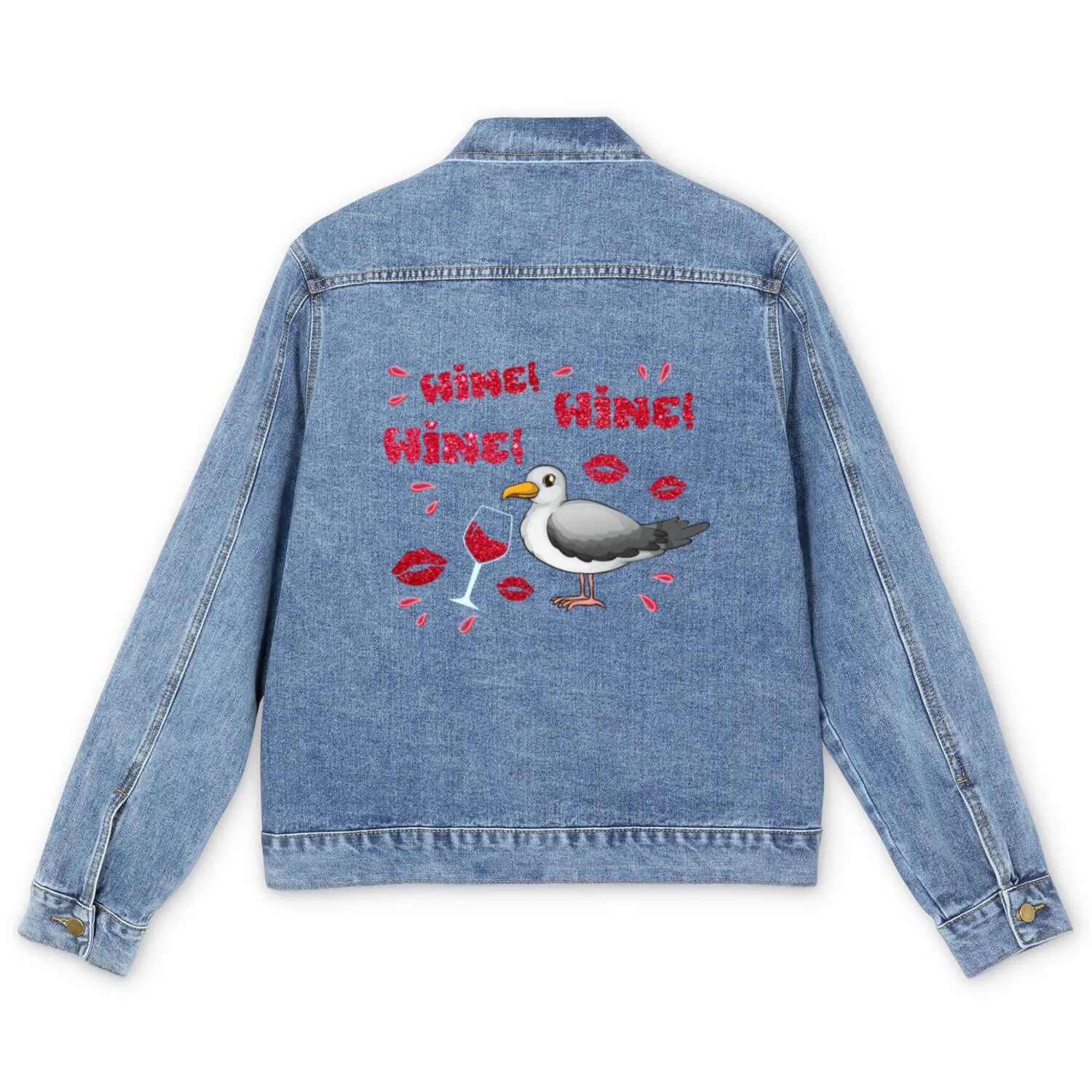 Wine Seagull Bird Lover Shorebird Seagulls Men's Denim Jackets