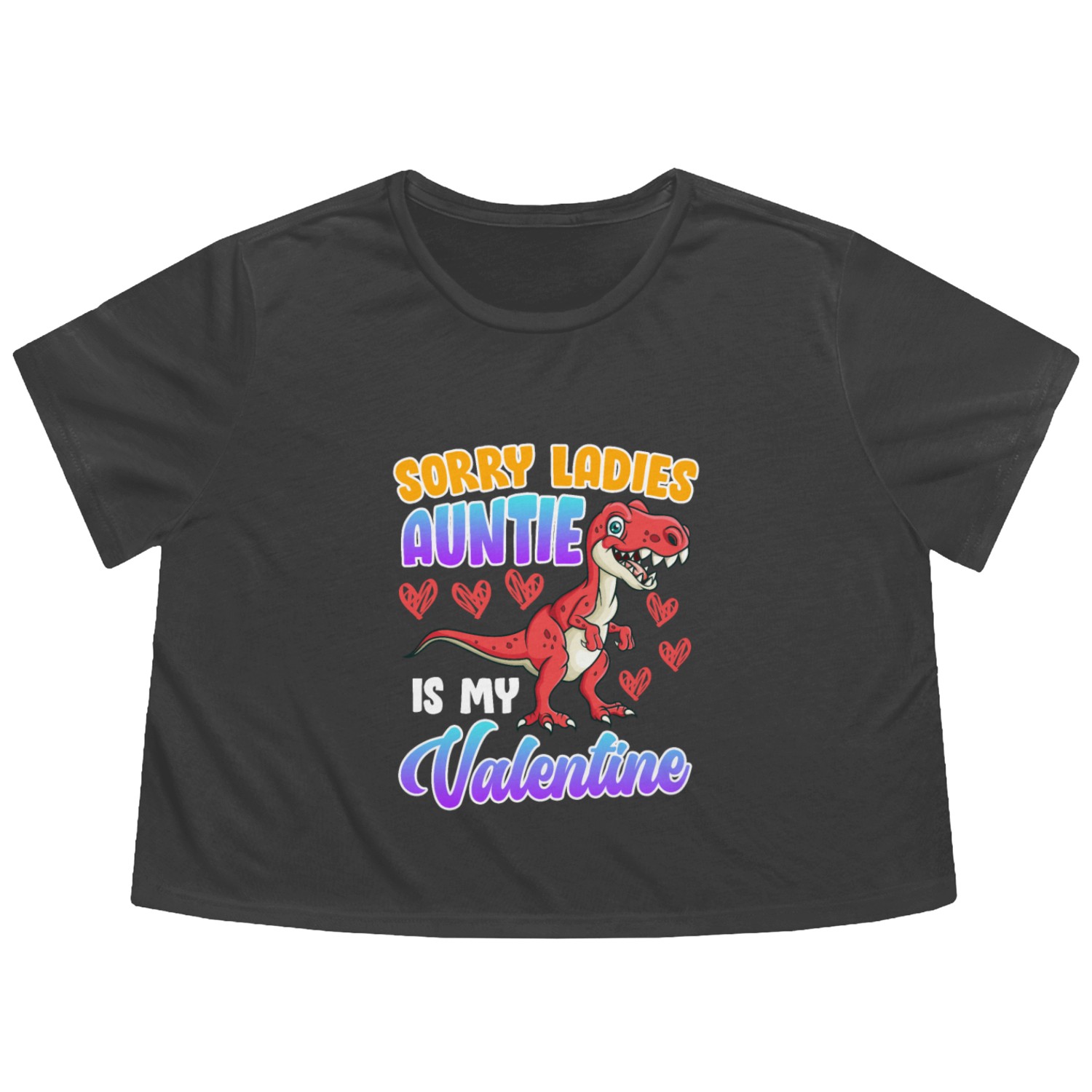 Auntie Saurus is my valentine Valentine's Day Flowy Cropped Tees