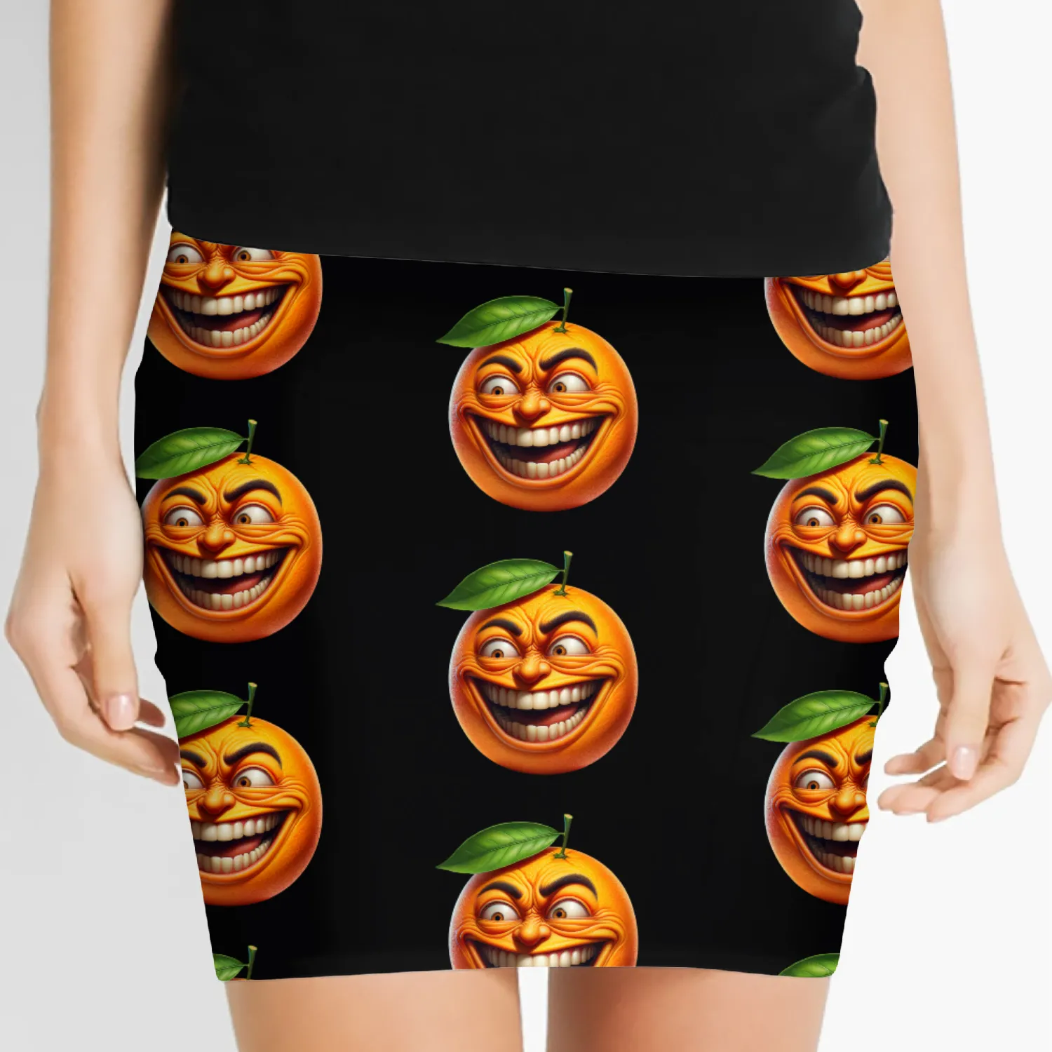 Crazy Orange a Comically Exaggerated Face Women's Mini Skirts
