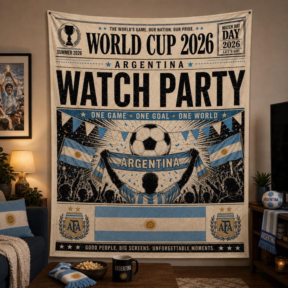 2026 Soccer Argentina Tapestry, World Fan Wall Hanging, Game Day Decor Tapestry, WC 2026 Soccer Home Decor