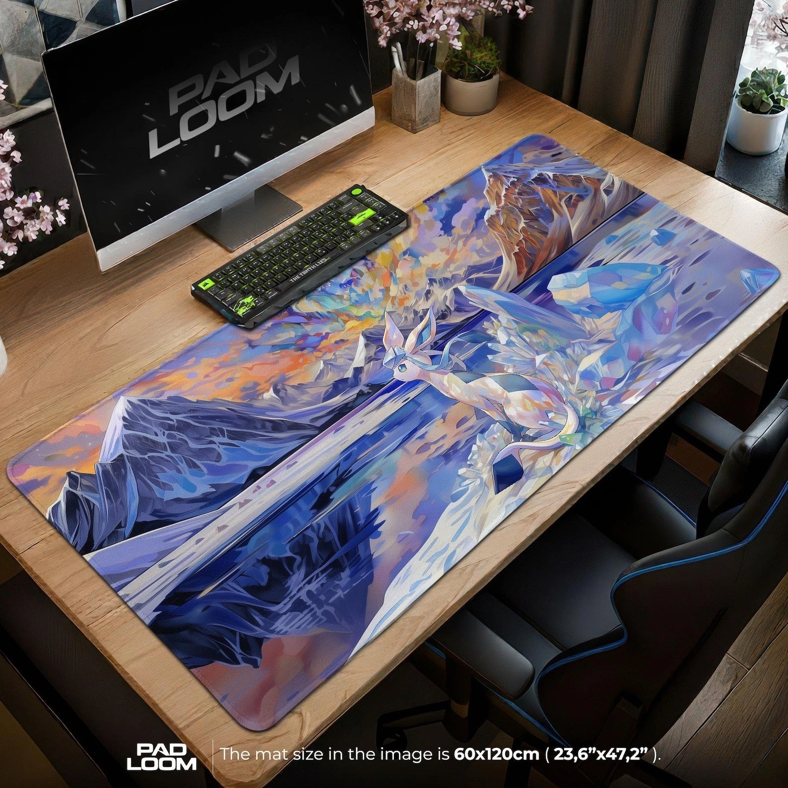 Poket mons Mouse Pad Glaceon Desk Mat, Painterly Ice XL Gaming Mousepad