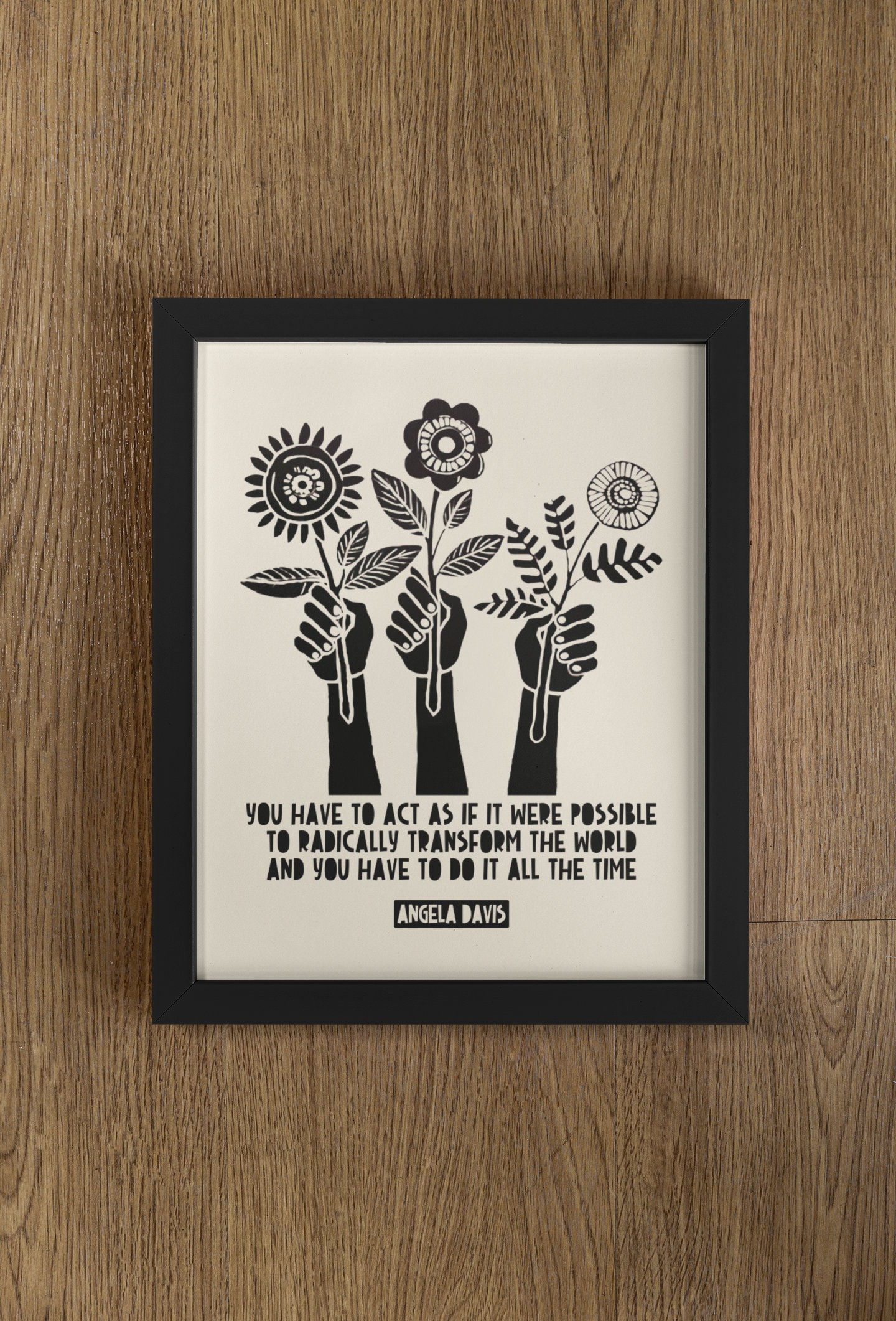 Angela Davis Quote Print Radically Transform The World, Angela Davis Print, Angela Davis Art, Lino Style,Political Activist Quote