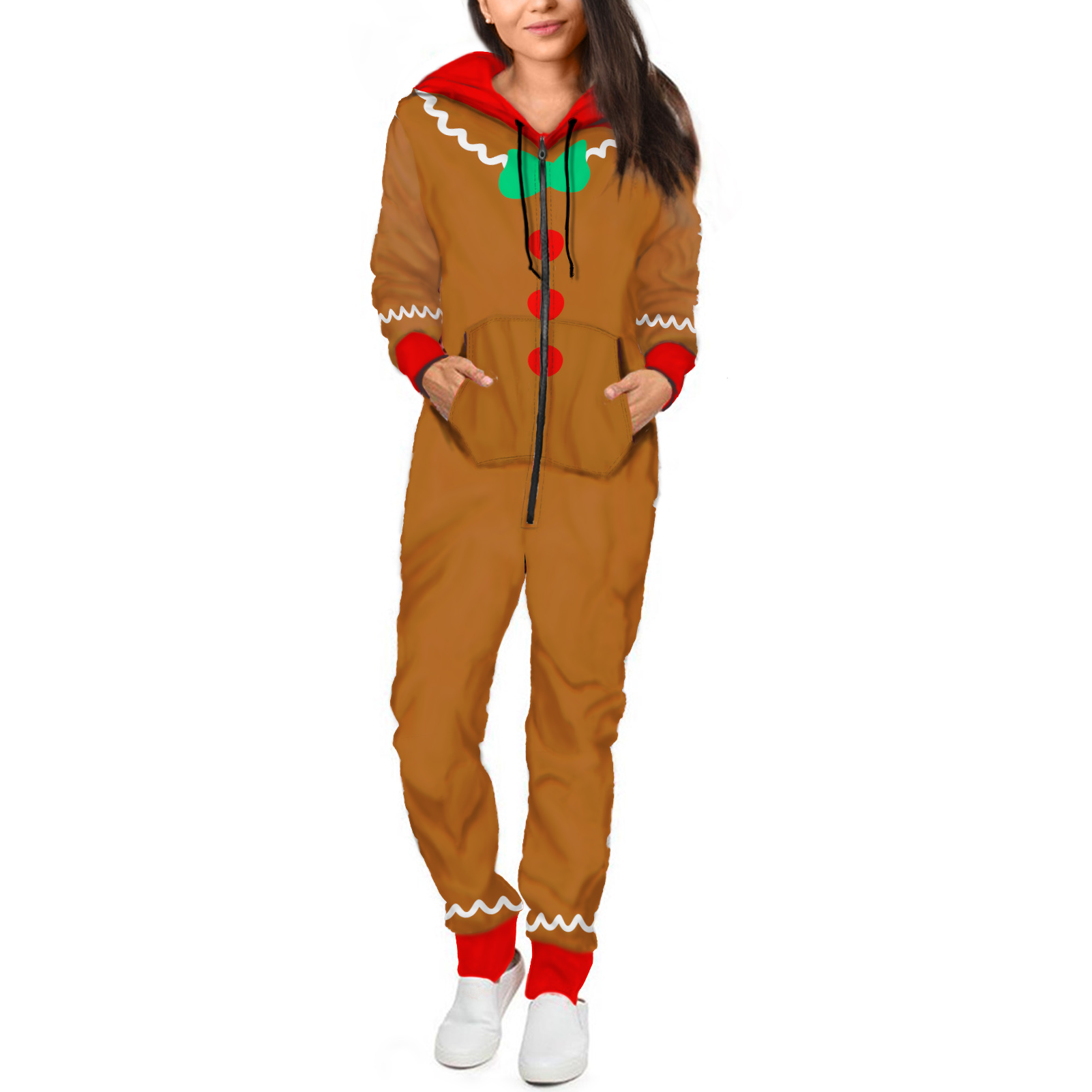 Christmas Gingerbread Hooded Jumpsuit | Adult Jumpsuit | Adult Onesie