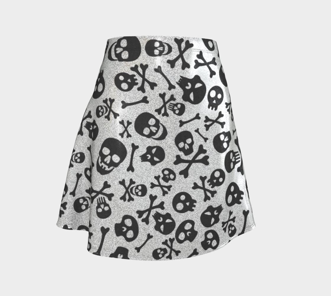 Black Goth Skulls Halloween Glitter Flare Skater Skirt