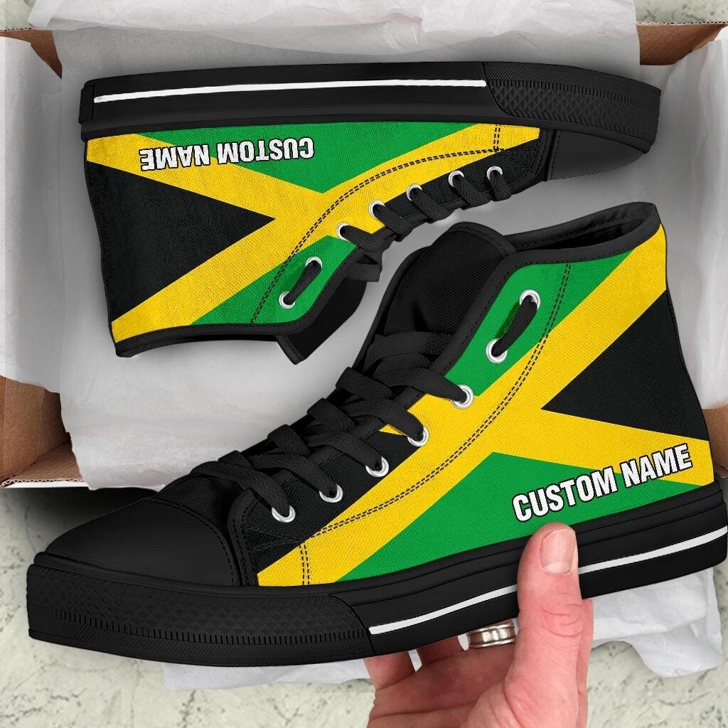 Jamaican Flag Custom Name High Top Shoes / Jamaica Custom Print Shoes / Jamaica Sneakers / Jamaica Gift