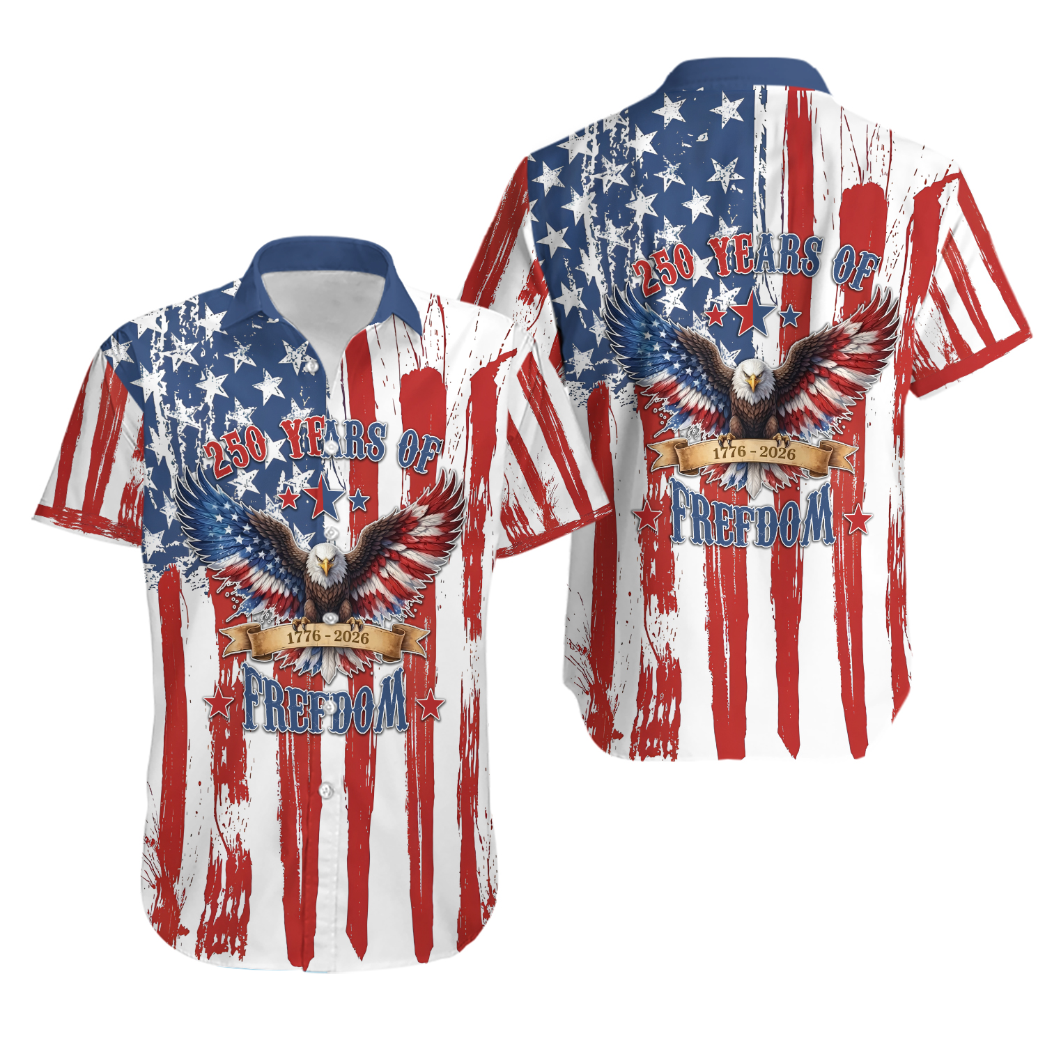 250 Years of Freedom Hawaiian Shirt 17762026, American Flag Bald Eagle Patriotic Button Up, USA 250th Anniversary Shirt, 4th of July Gift