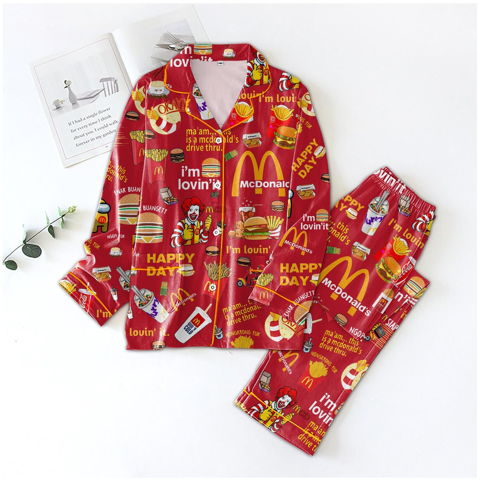 McDonald Pajamas Set, Mc Donald Pajamas Christmas, McDonald Long Sleeve Pajama, Mc Donald Pajamas Family, Fast Food Lover Pajamas Women
