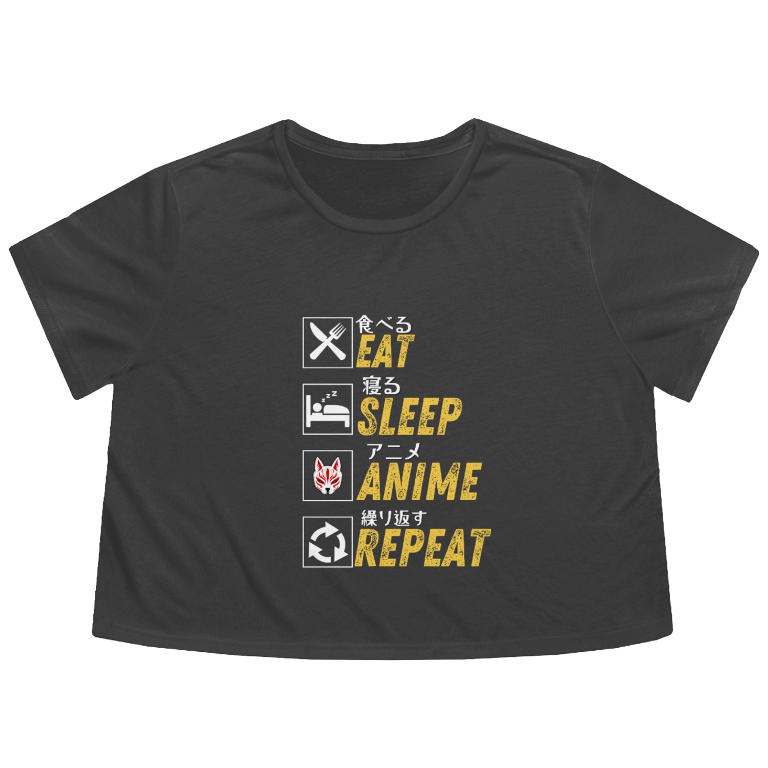 Eat and sleep and anime and repeat Flowy Cropped Tees