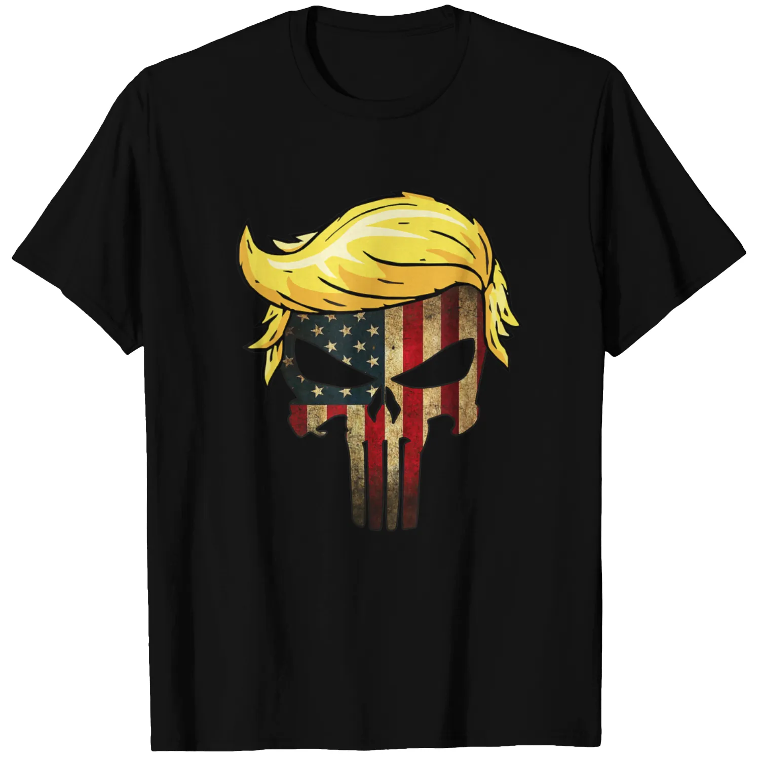 Trump Hair Skull Shirt - 4th of july US Flag Trump Gift T-Shirt