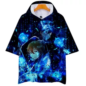 Anime Sword Art Online SAO Kirito Yuuki Asuna Short Sleeve Hoodie Shirt Tshirt