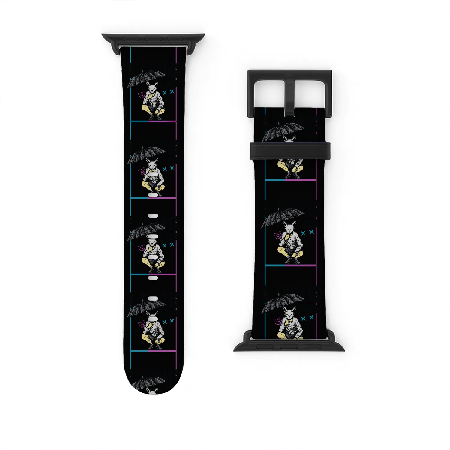Stylish Cat Mask with Umbrella and Edgy Elements Watch Bands For Apple Watch