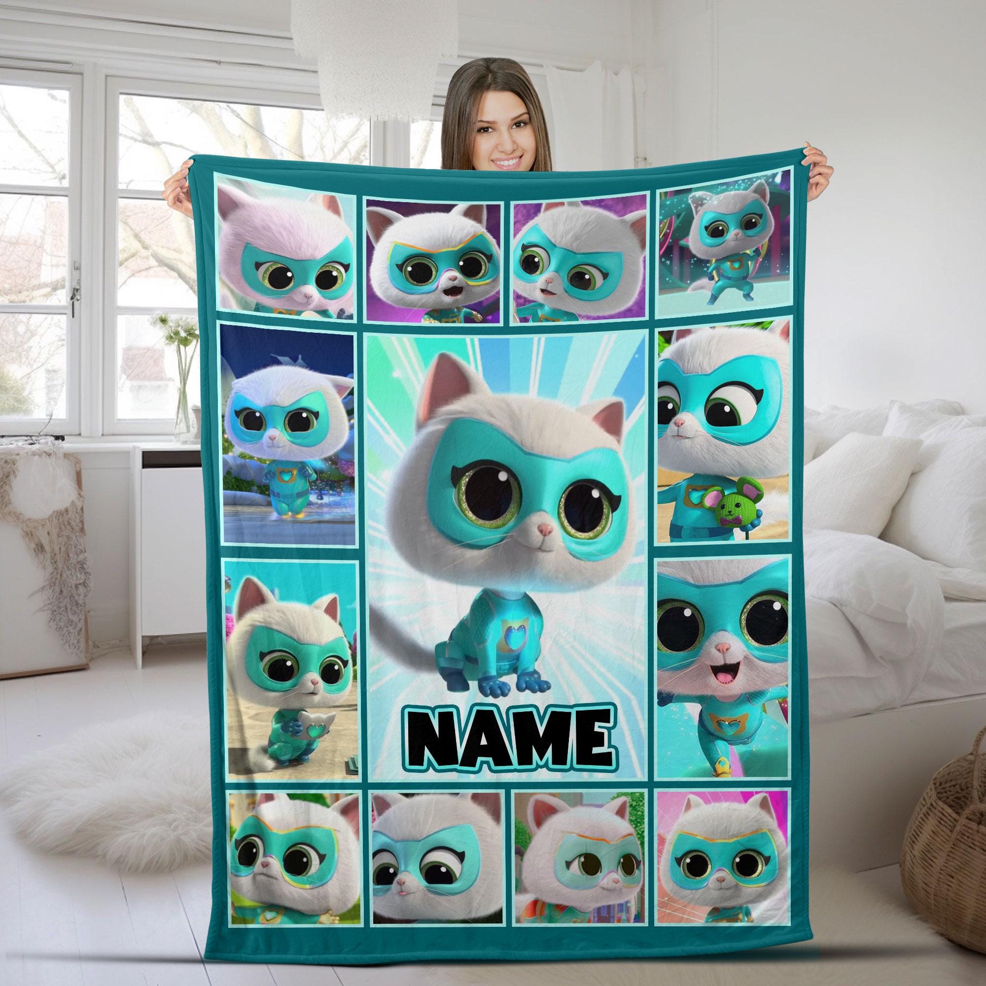 Personalized Superkitties Blanket/Superkittie Birthday Blanket/Custom Super Cat Blanket/Bitsy Ginny Sparks Buddy Cat Burglar 1