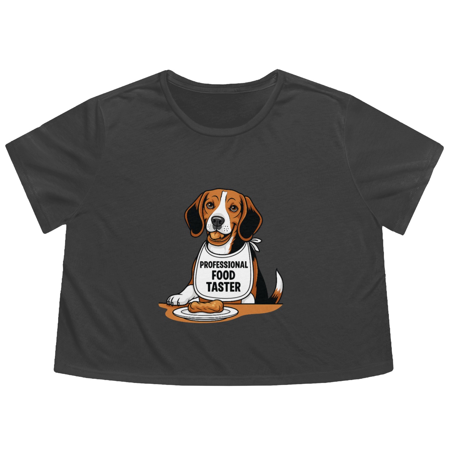 Dog with Food Taster Bib Illustration Flowy Cropped Tees