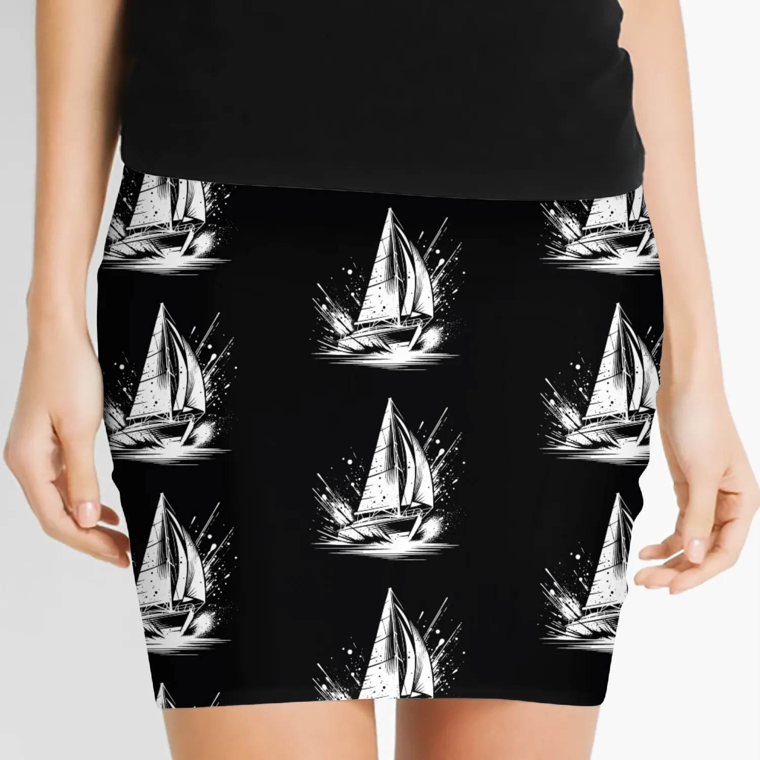 Fast Sailing Boat With Splash Waves Women's Mini Skirts