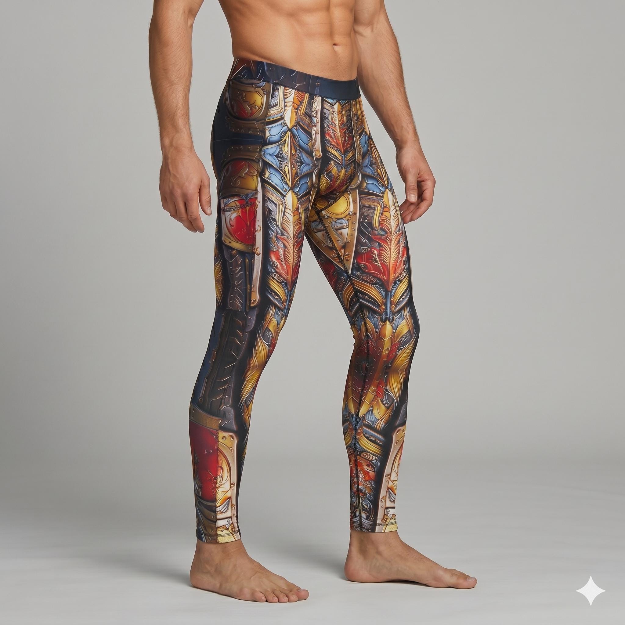 Baroque Gladiator Armor Mens Yoga Shorts Leggings Meggings Athletic Running Martial Arts Wrestling Activewear Medieval Renaissance LARP