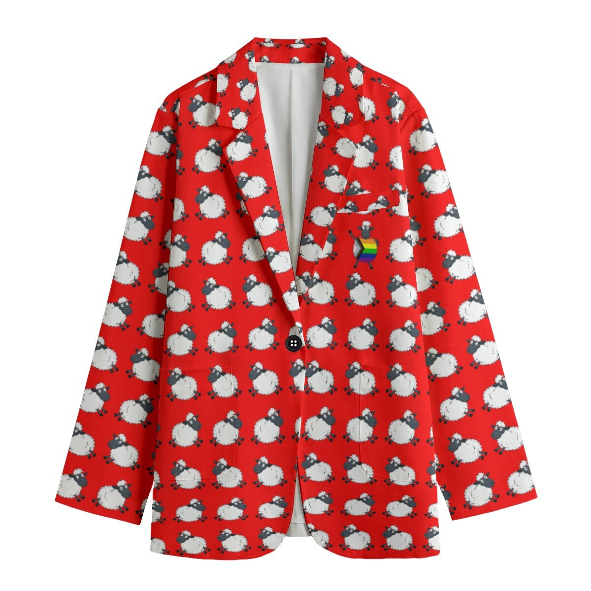 Women's Leisure Blazer, LGBTQ sheep Blazer, Homage to Princess Diana, Princess of Wales, progress pride flag, Farm animals, Party animals