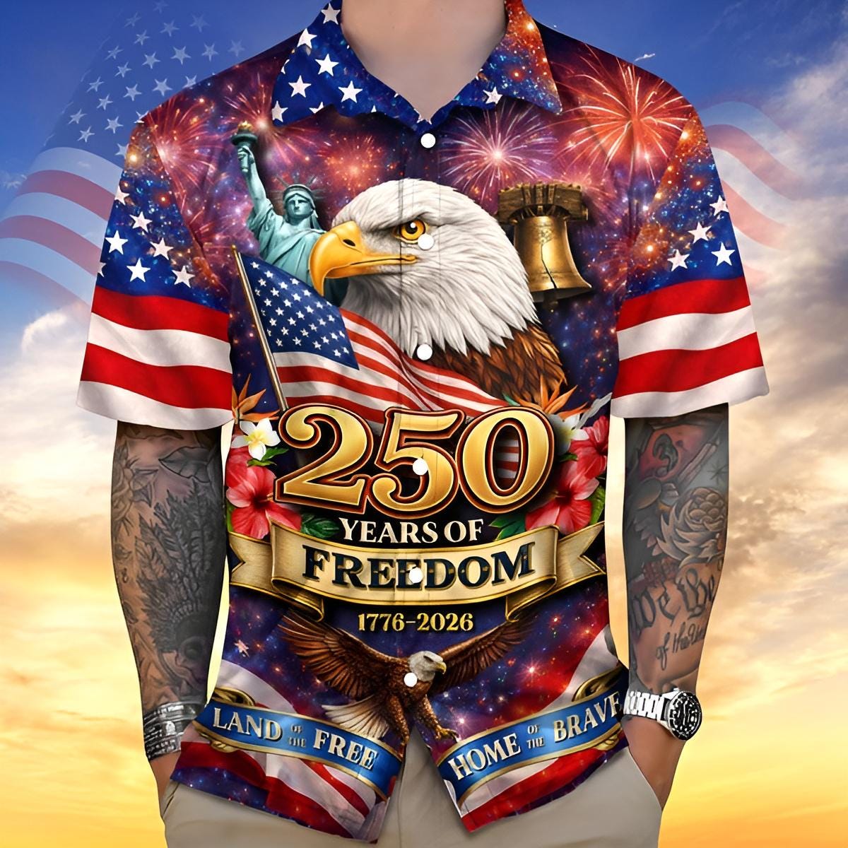 250th Anniversary America Hawaiian Shirt, 250 Years USA Independence Day Shirt, 1776-2026 Semiquincentennial, 4th Of July Patriotic Gift