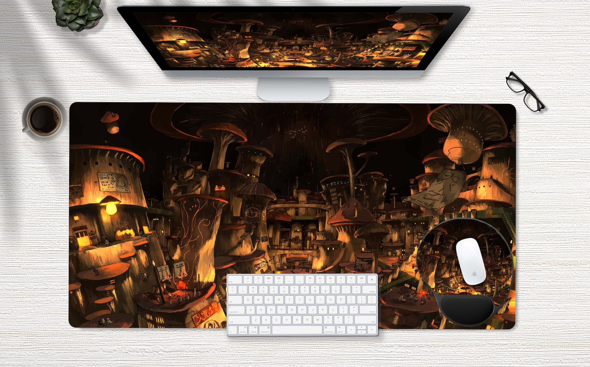 Mushroom Desk Mat, City Desk Mat, Gaming Mouse Pad, Gaming Keyboard Mat