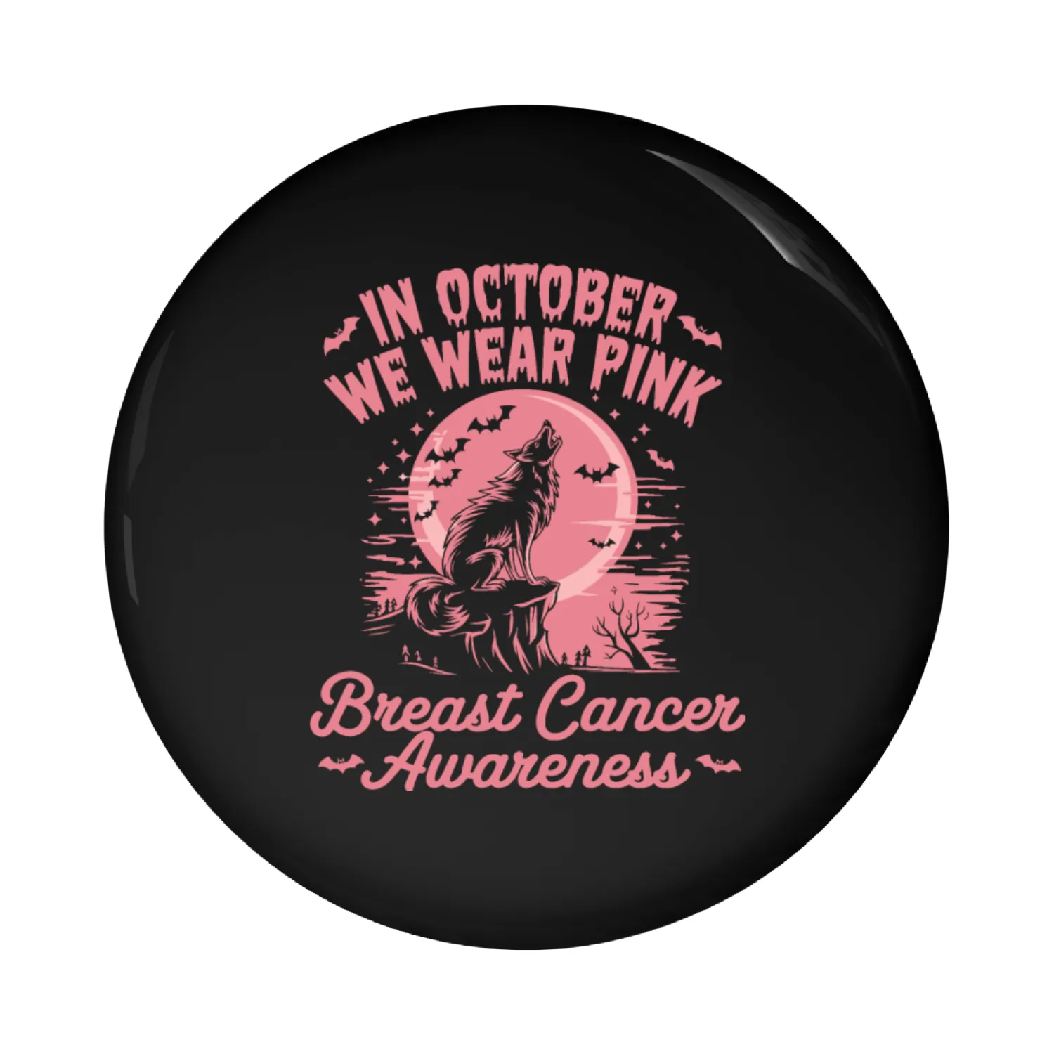 Breast Cancer Design Wolf & Pink Ribbon Pin Buttons